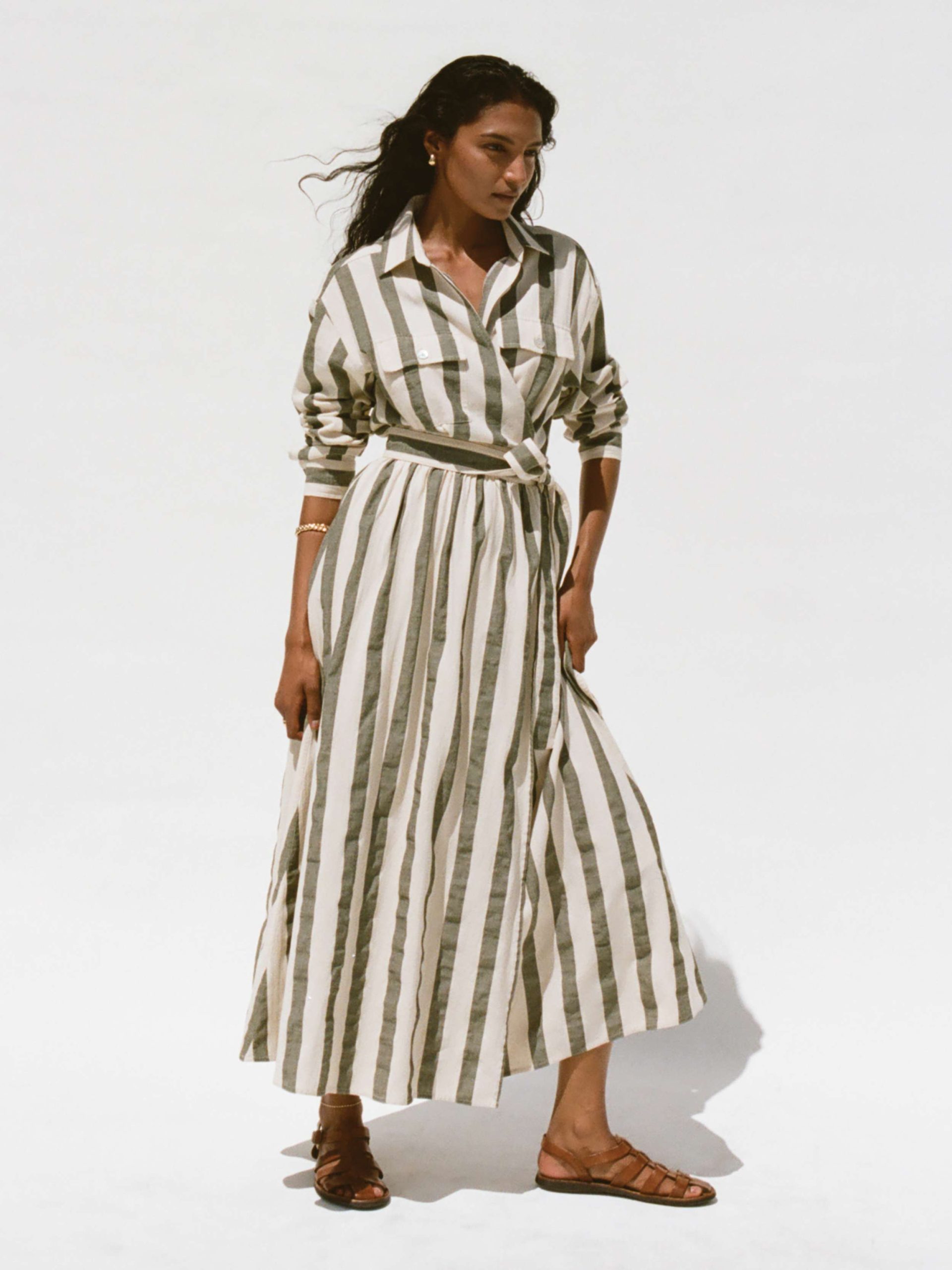Cotton Linen Julia Wrap Dress - Pine Bay Stripe