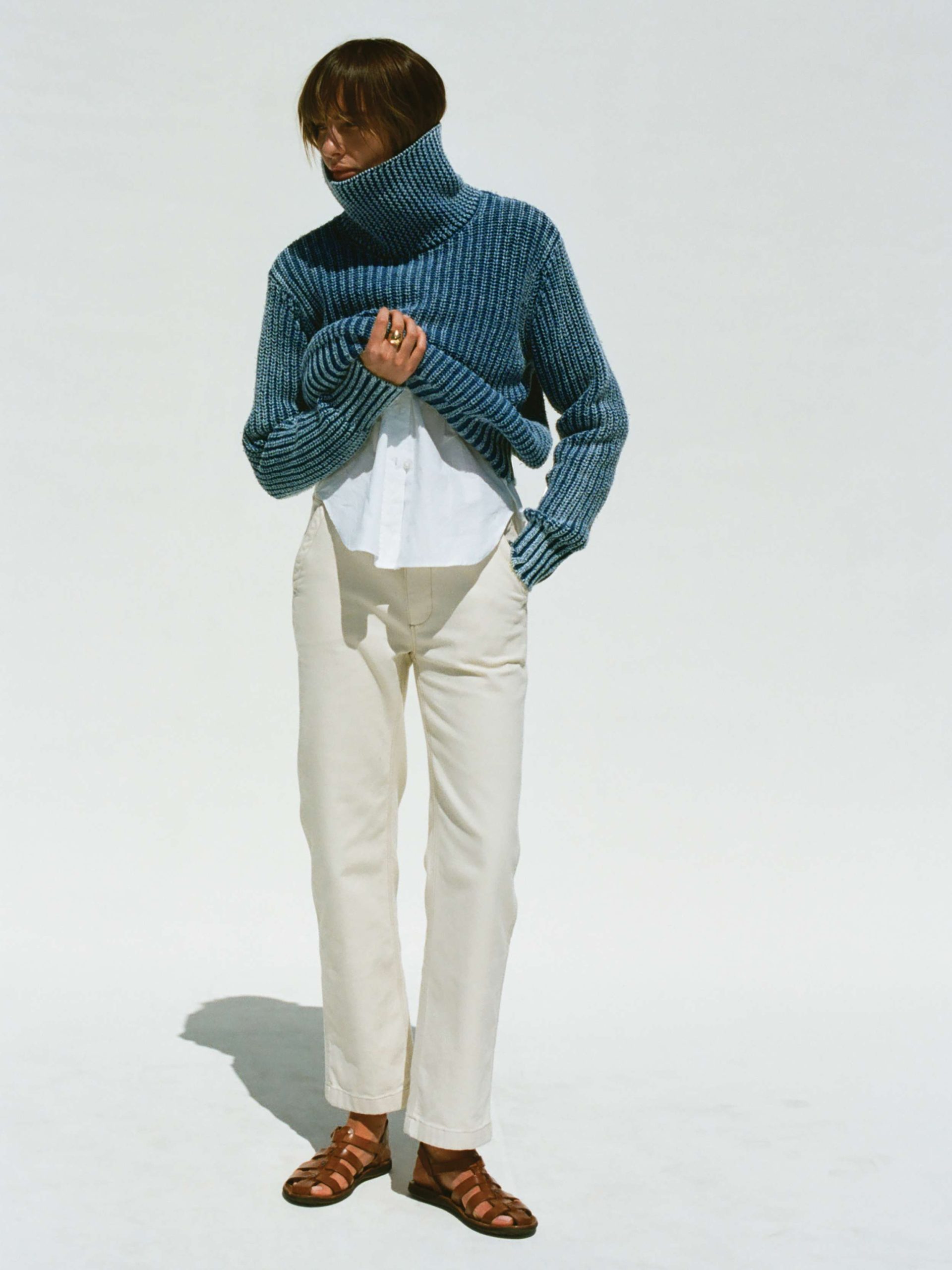 Sunwashed Cotton Oversized Turtleneck Sweater - Windcliff Indigo Wash - Image 7