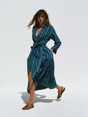 Island Tide Julia Wrap Dress - Indigo Drift Stripe