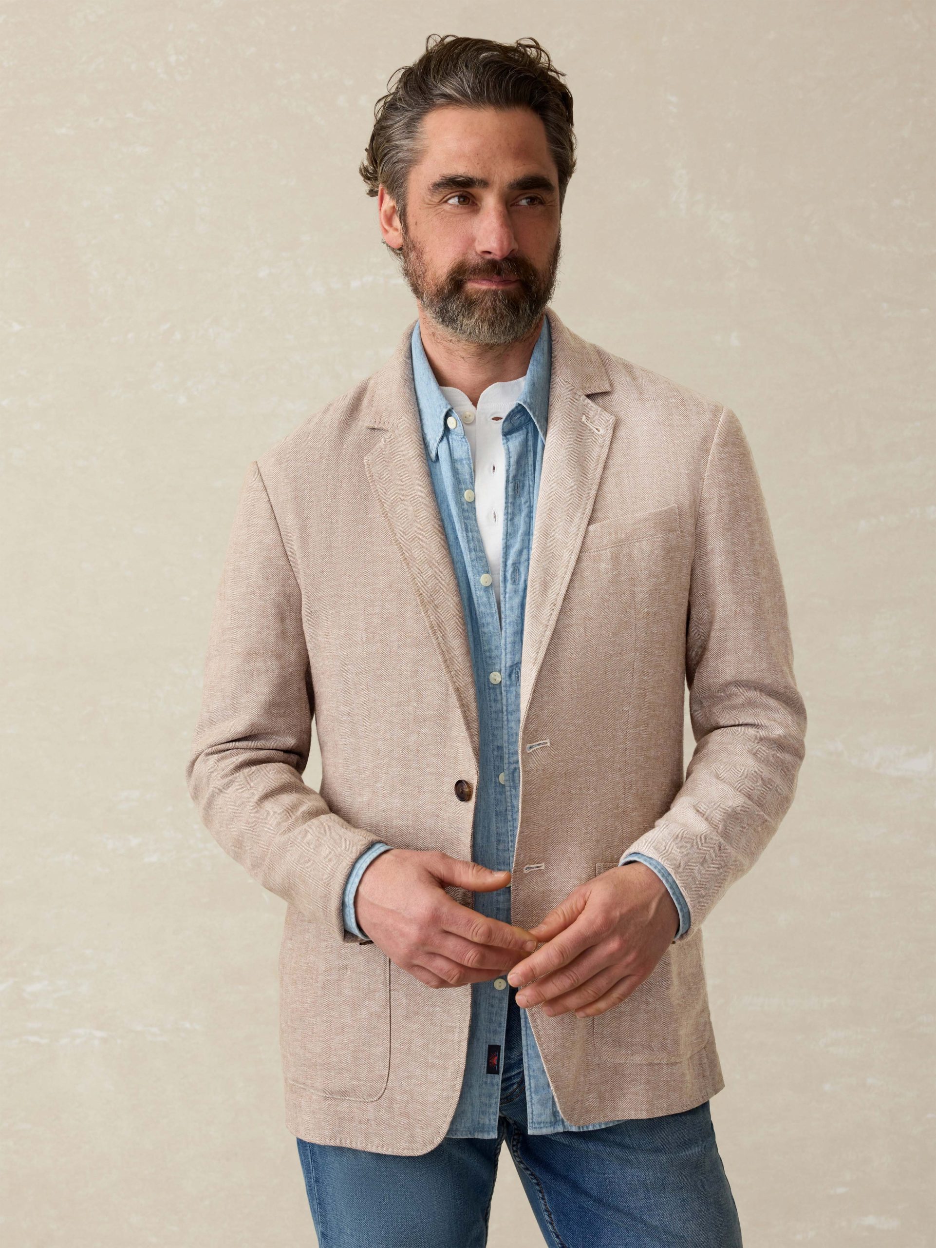 Movement? Linen Blazer - Wolf Sands Herringbone