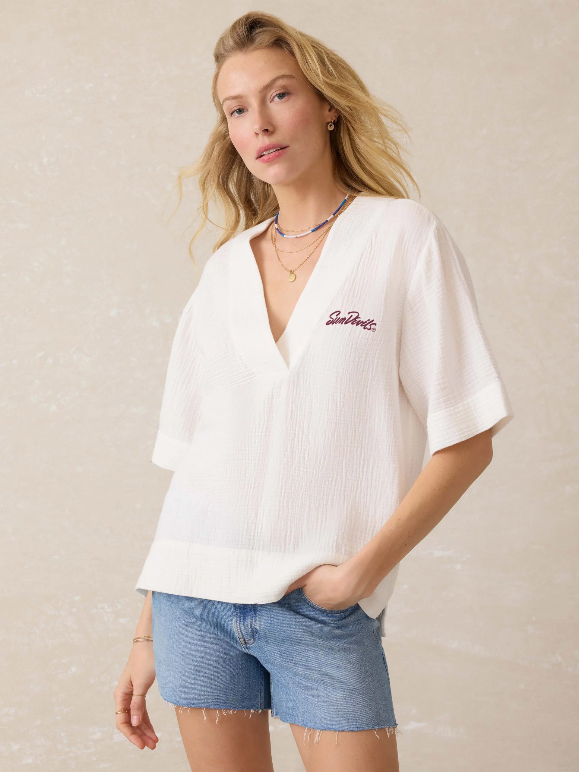 Arizona State University Dune Cotton Gauze Ss Popover - White