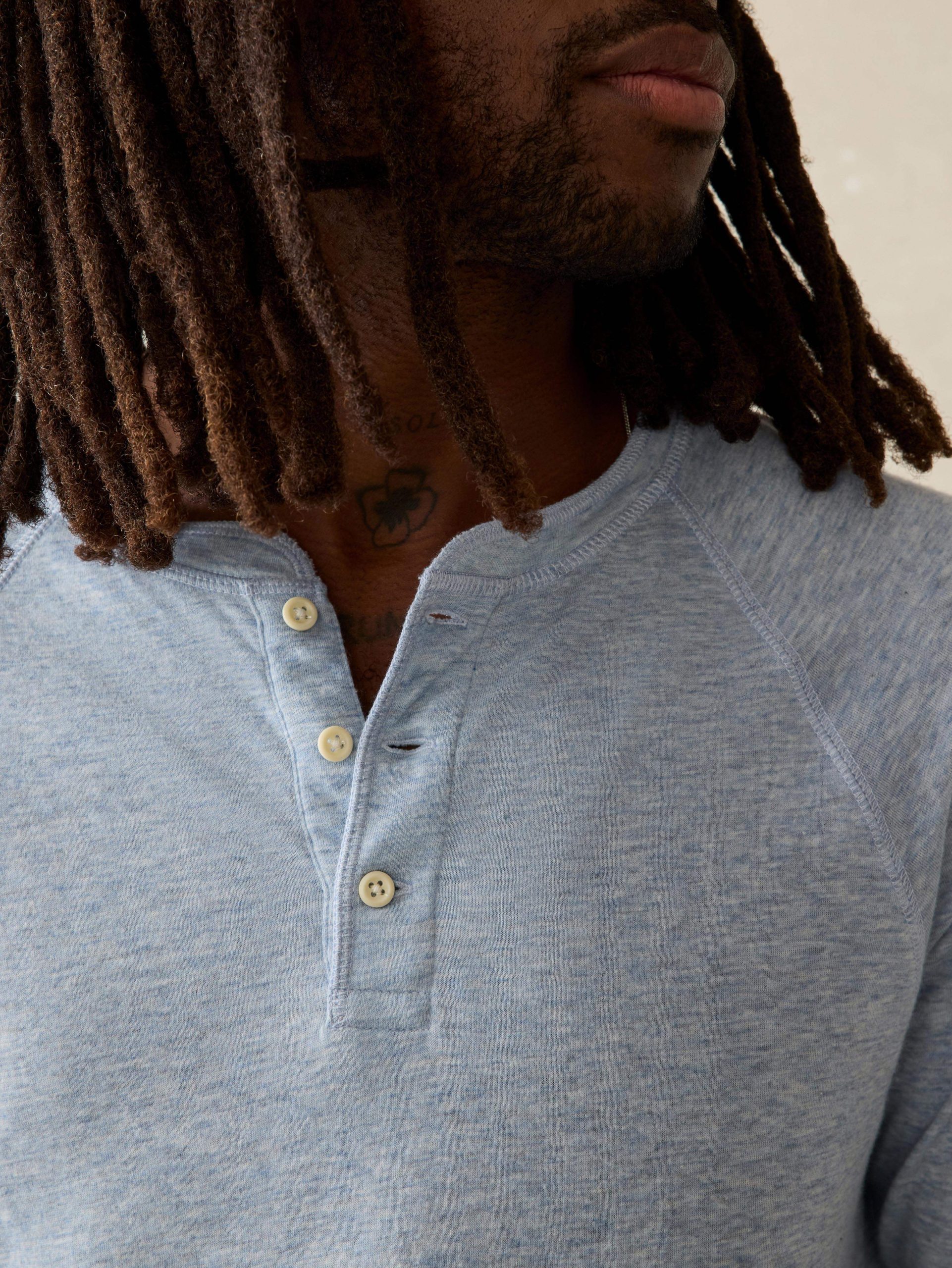 Long-Sleeve Cloud Henley - Light Blue Heather - Image 3