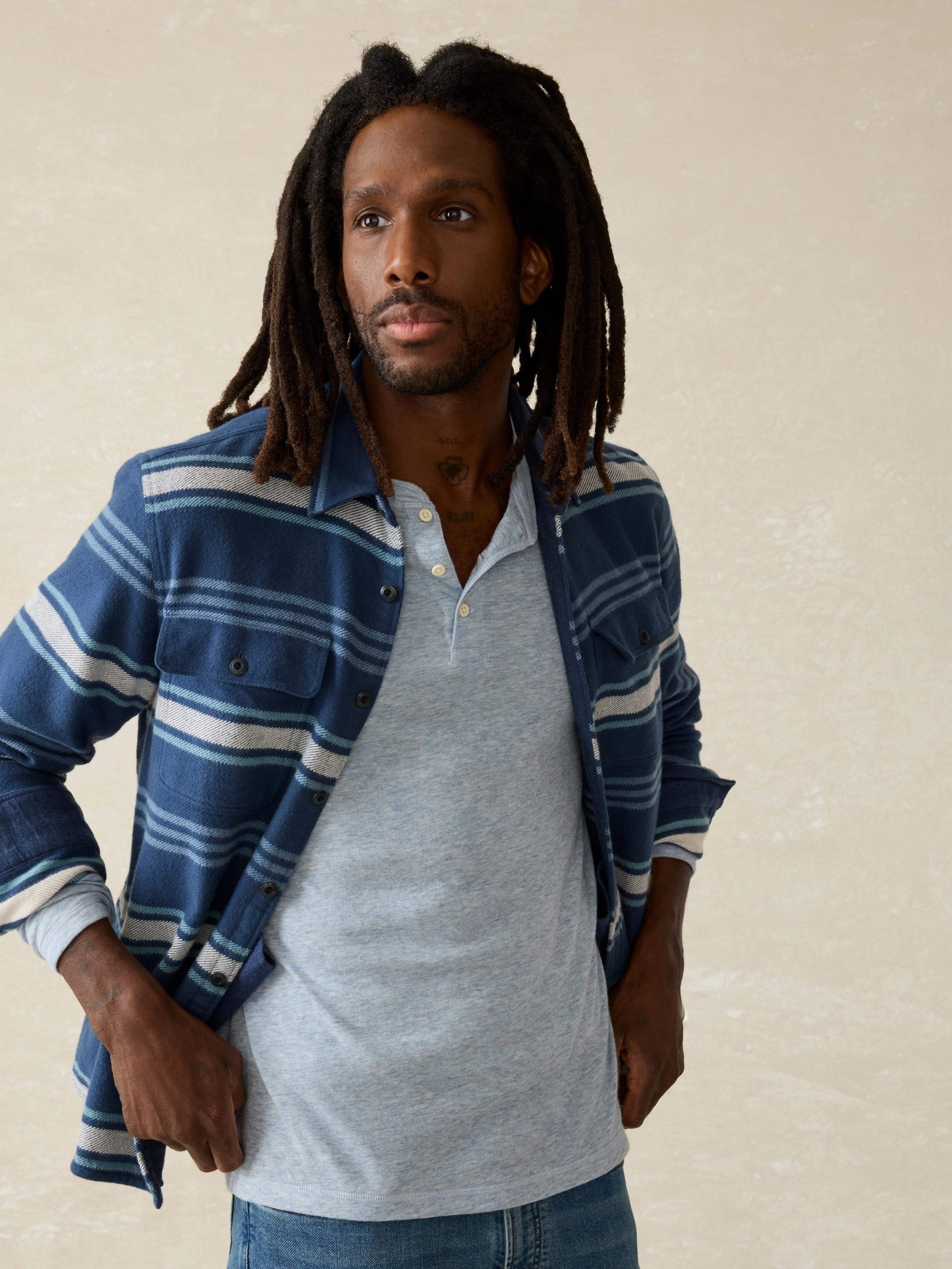 Long-Sleeve Cloud Henley - Light Blue Heather - Image 7