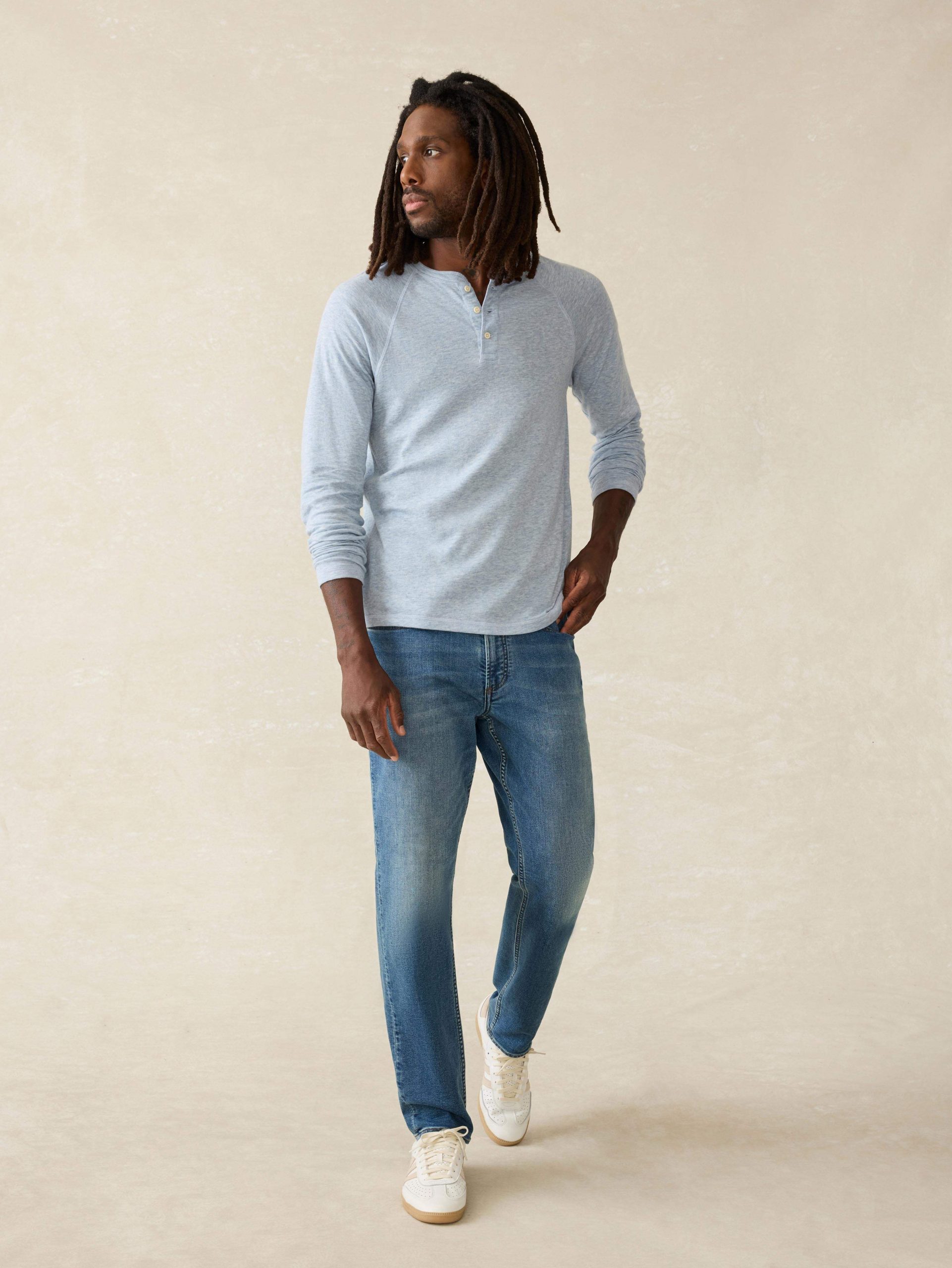 Long-Sleeve Cloud Henley - Light Blue Heather - Image 2