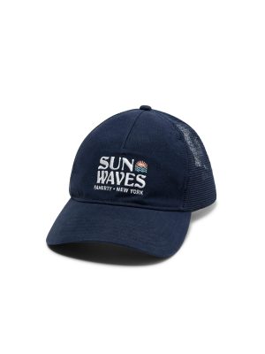 New York Retro Sun and Waves Trucker Hat- Navy