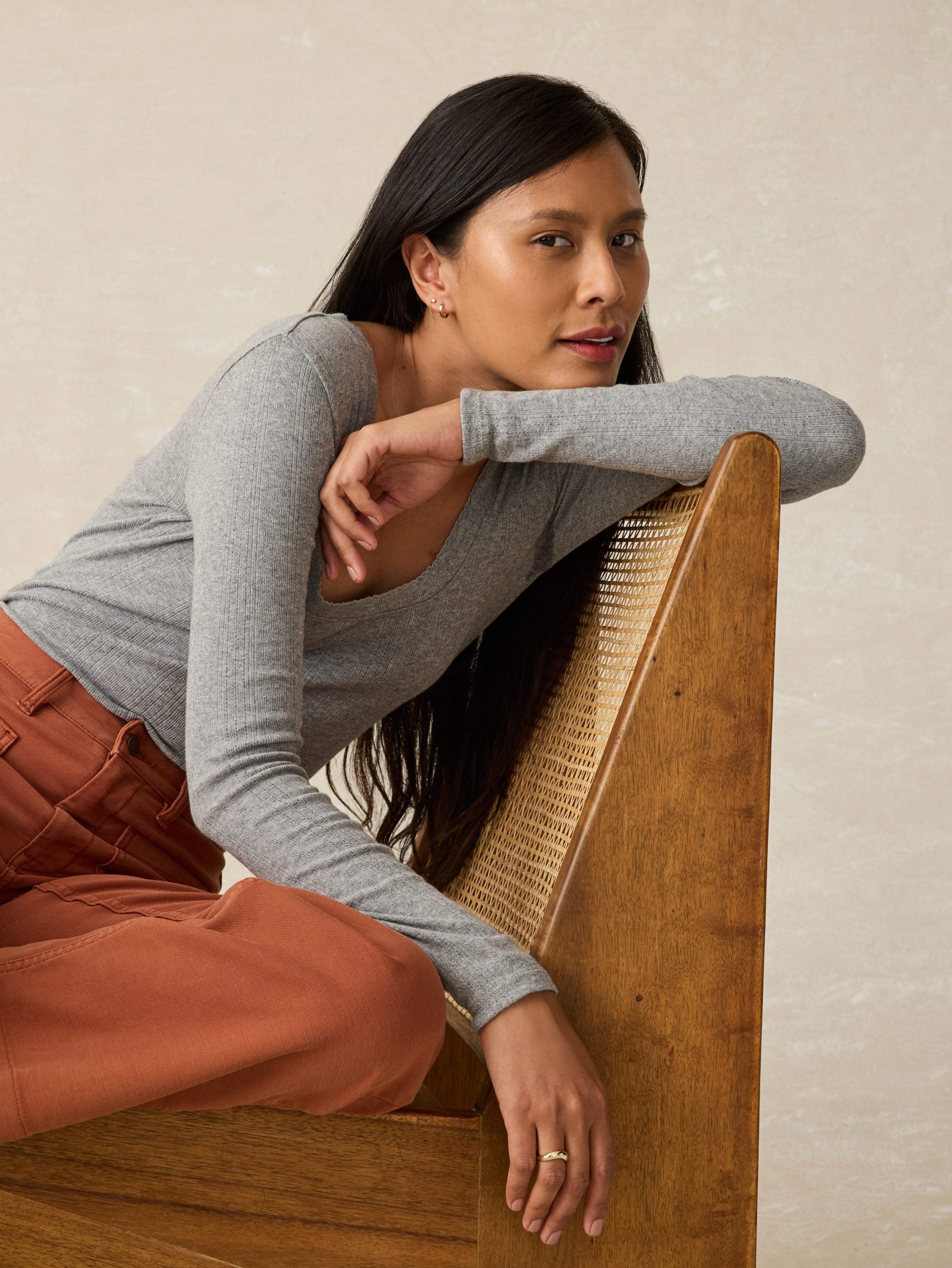 Pacific Pointelle Scoop Neck - Stonehill Heather - Image 2