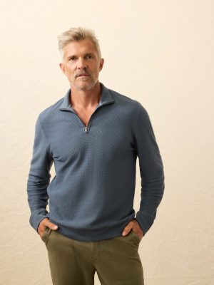 Textured Knit Quarter Zip - Breaker Blue