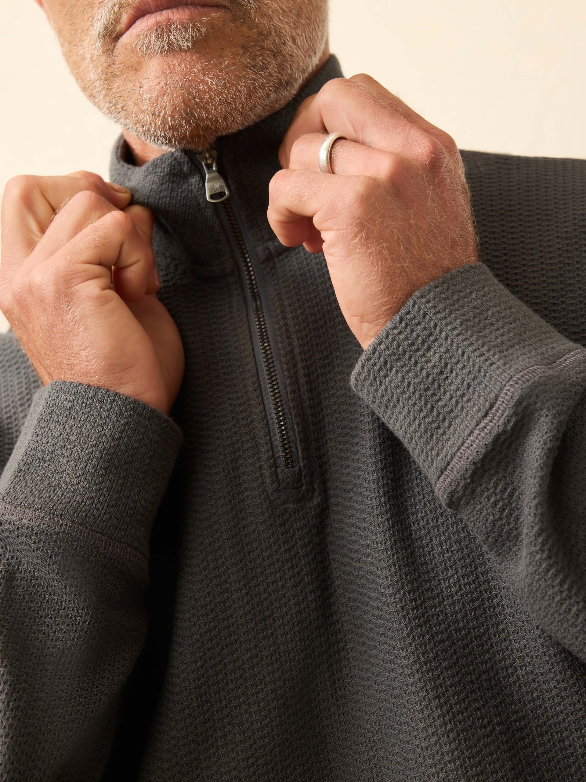Textured Knit Quarter Zip - Mountain Coal - Image 2