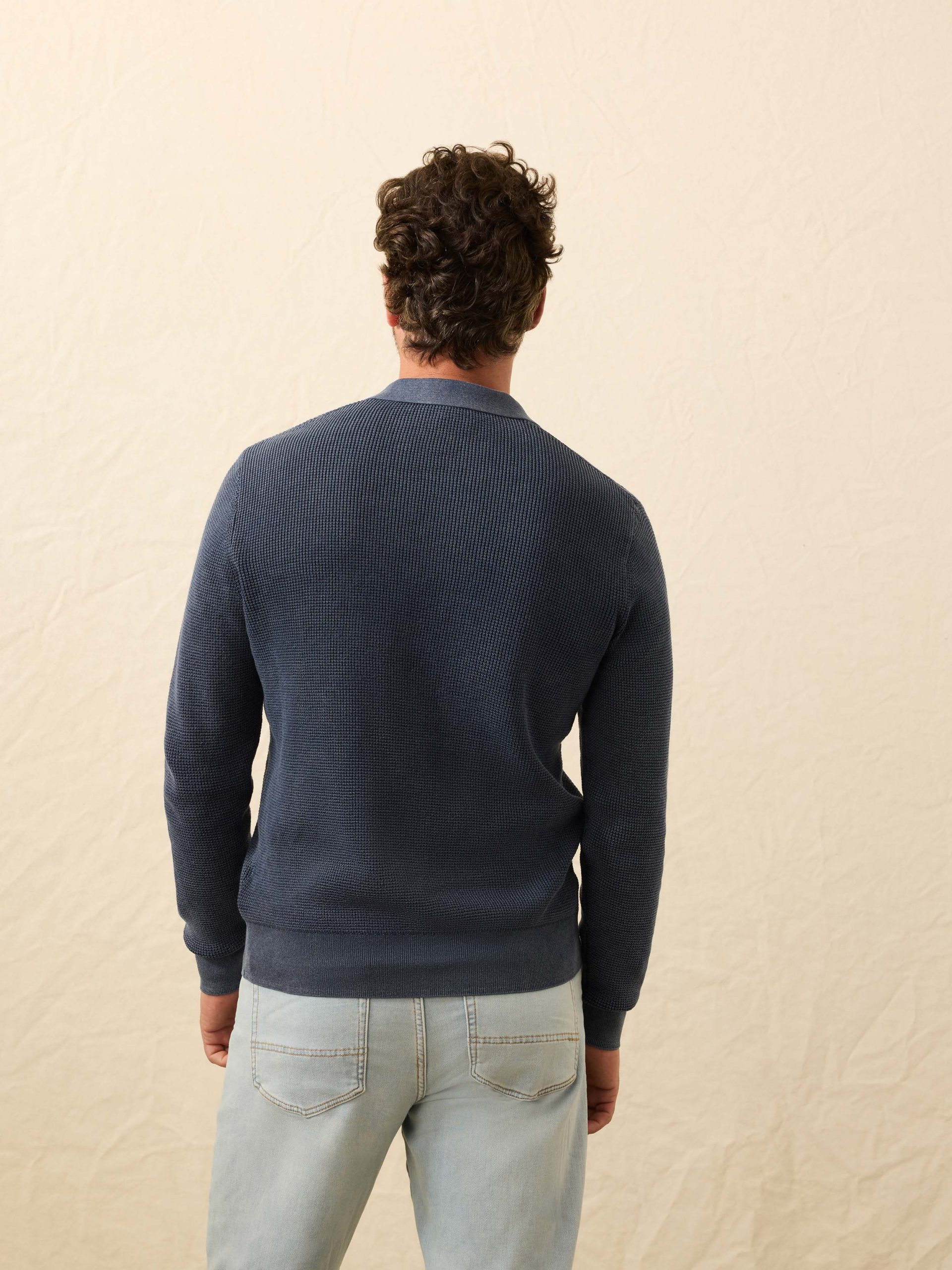 Long-Sleeve Sunwashed Sweater Polo - Blue Nights - Image 3