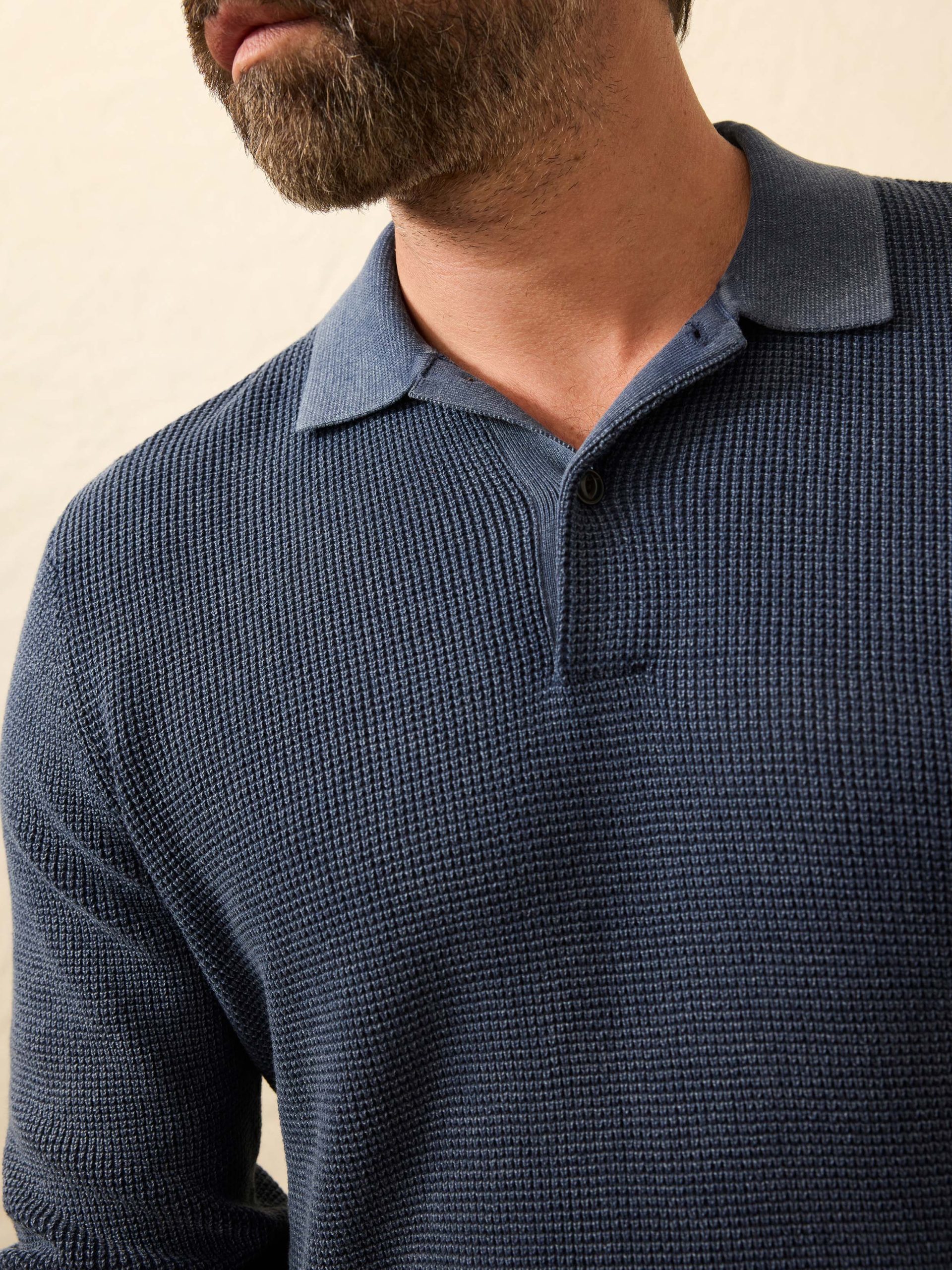 Long-Sleeve Sunwashed Sweater Polo - Blue Nights - Image 2