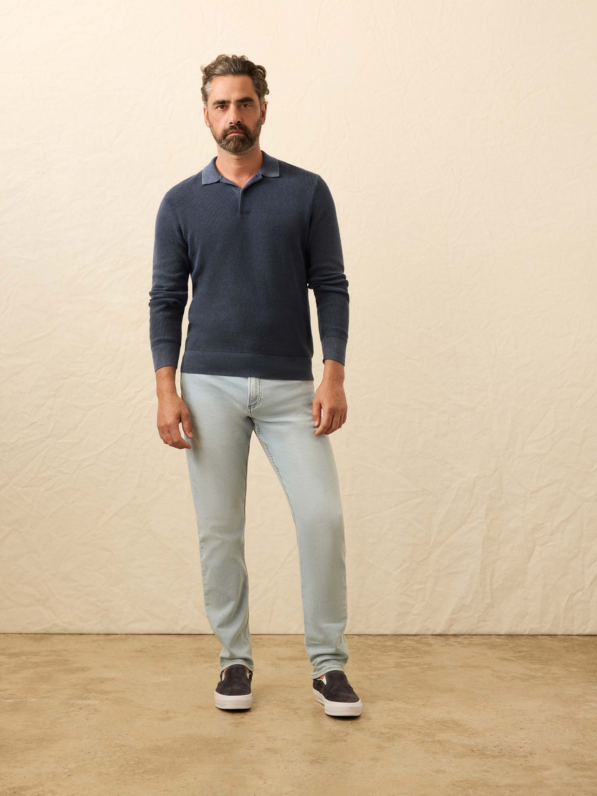 Long-Sleeve Sunwashed Sweater Polo - Blue Nights - Image 5