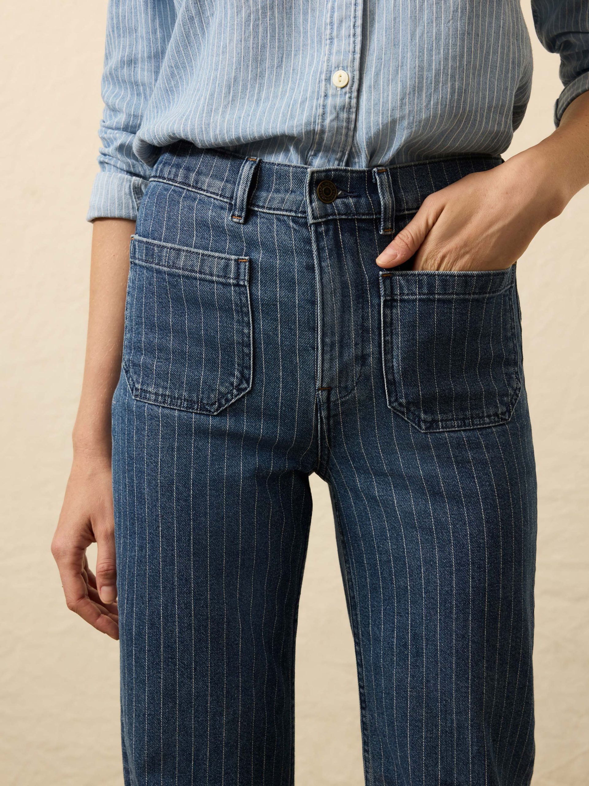 Sunwashed Denim Patch Pocket Pant - Dusk Stripe Wash - Image 2