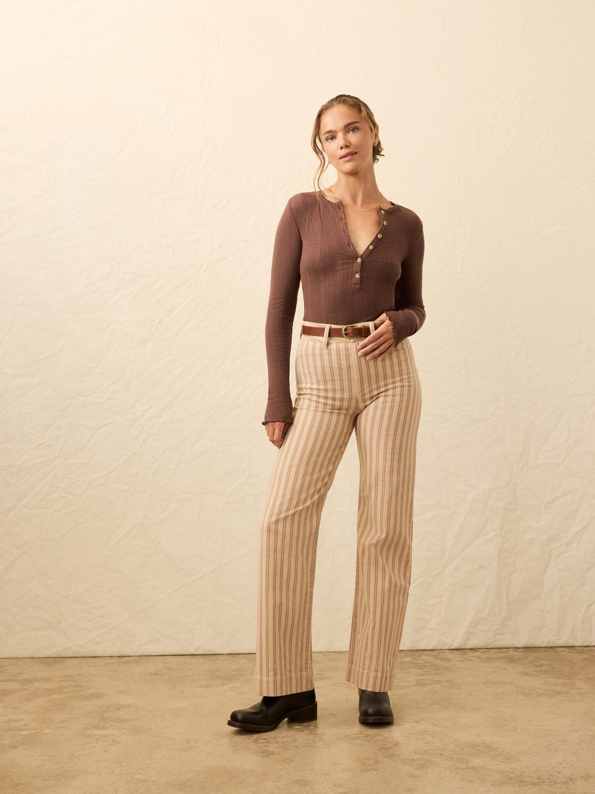 Paradise Pointelle Henley - Chocolate Brown - Image 5