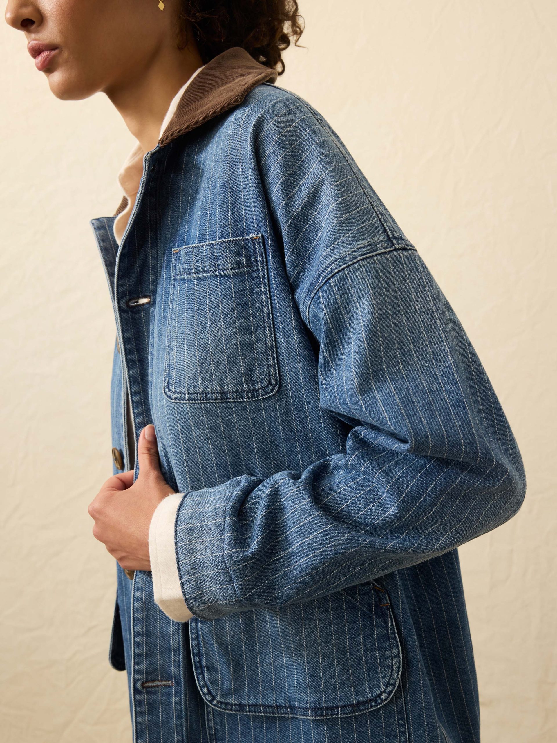 Sunwashed Denim Barn Jacket - Dusk Stripe Wash - Image 5
