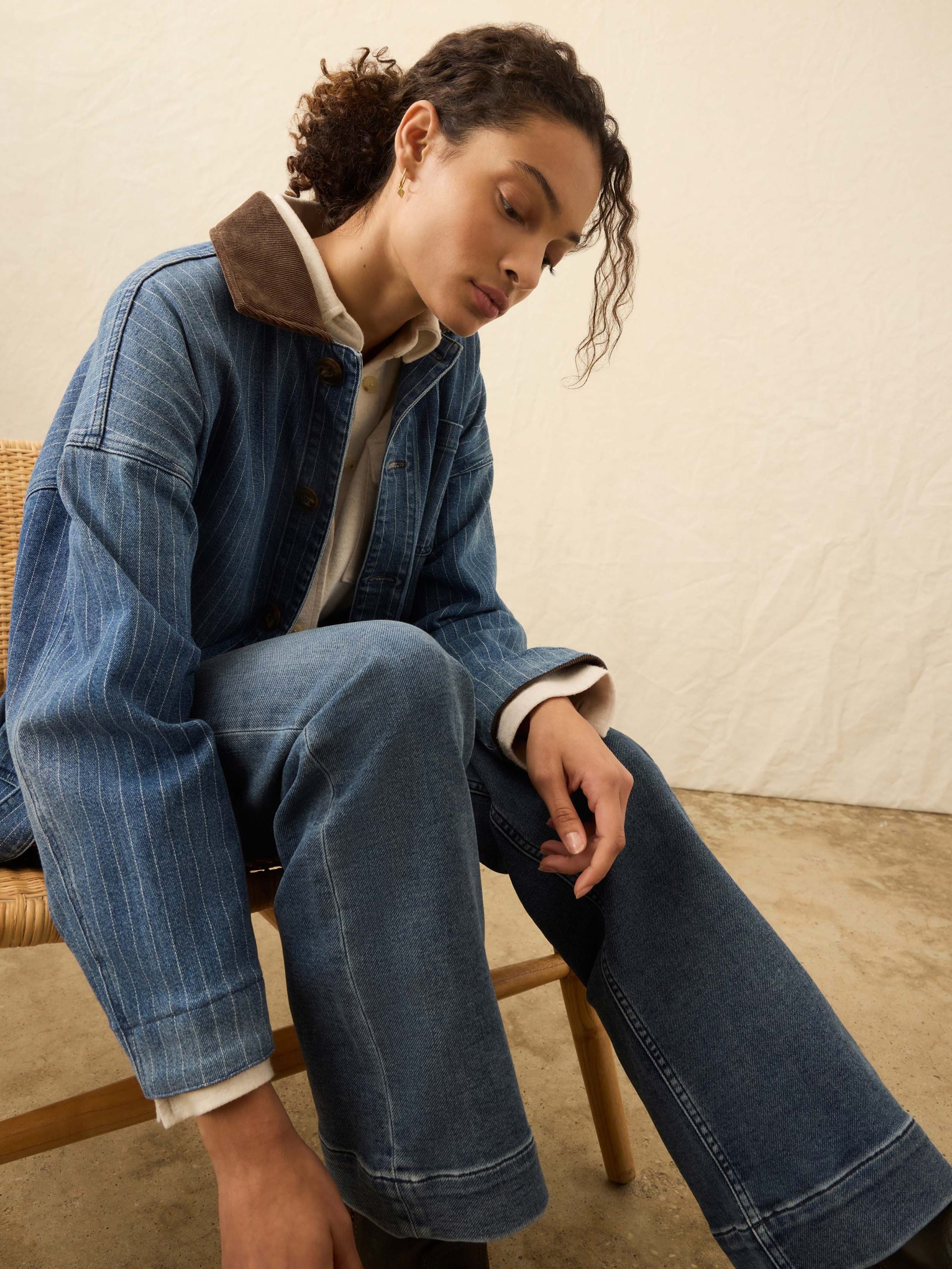 Sunwashed Denim Barn Jacket - Dusk Stripe Wash - Image 3