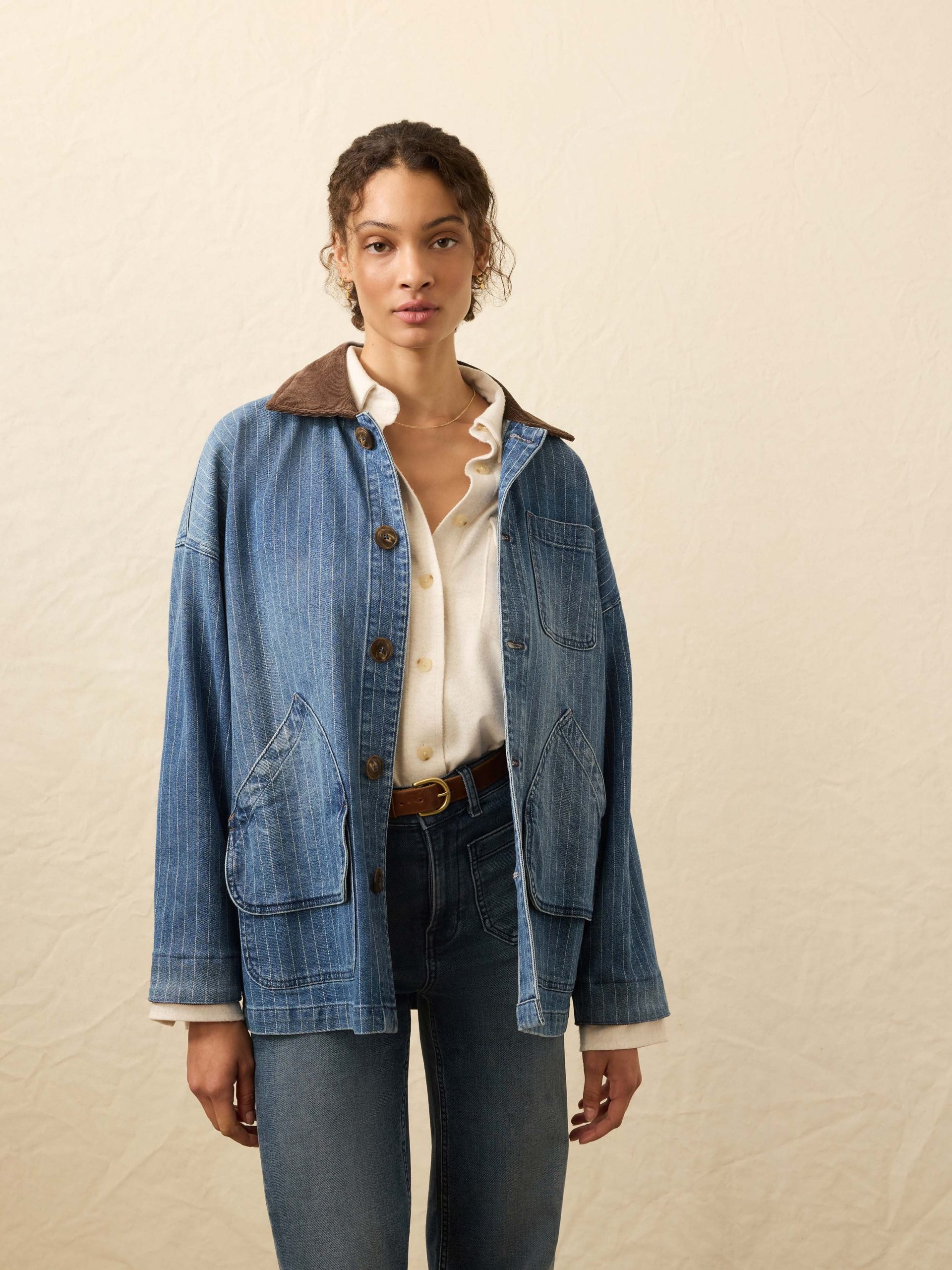 Sunwashed Denim Barn Jacket - Dusk Stripe Wash - Image 2