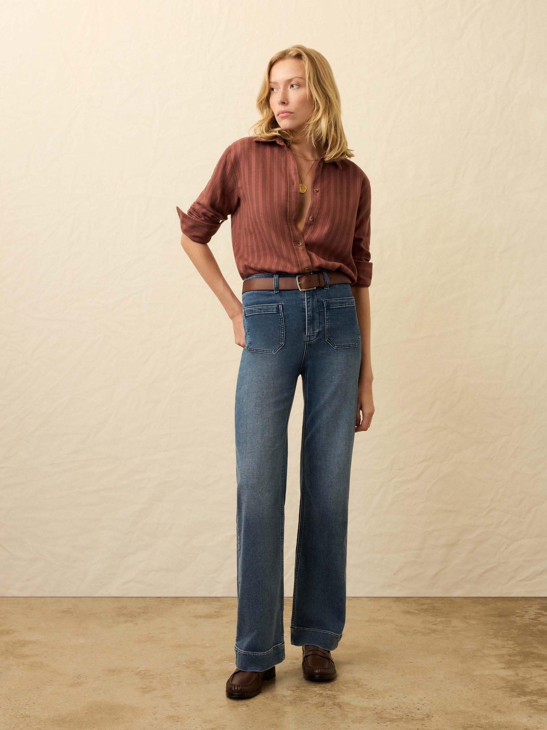 Heirloom Portuguese Flannel Relaxed Shirt - Cliff Walk Stripe - Image 4