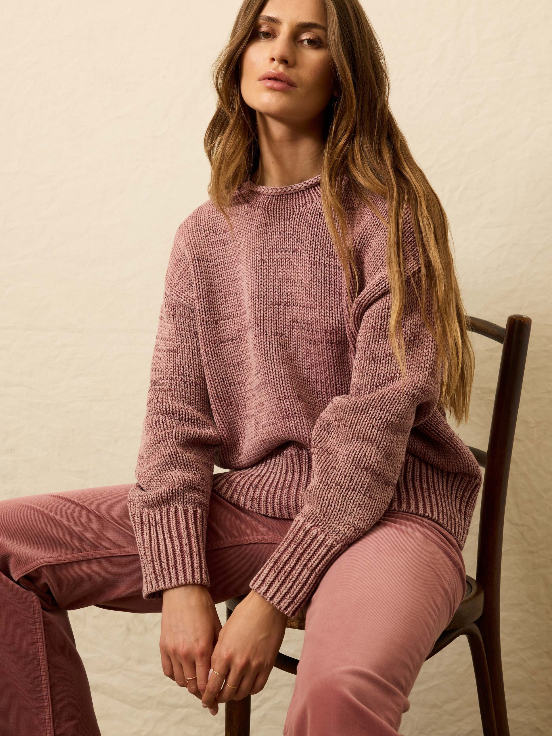 Sunwashed Cotton Roll Neck Sweater - Nostalgia Rose - Image 2