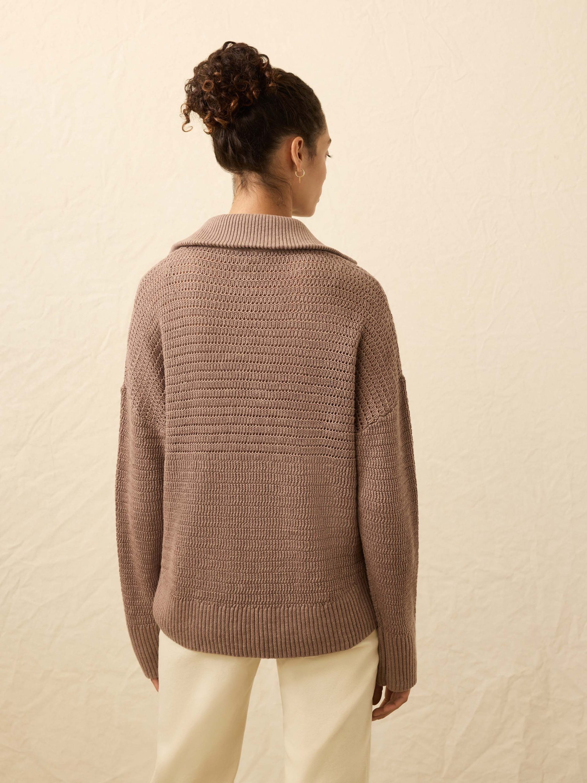 Miramar Linen Quarter Zip - Wood Smoke - Image 4