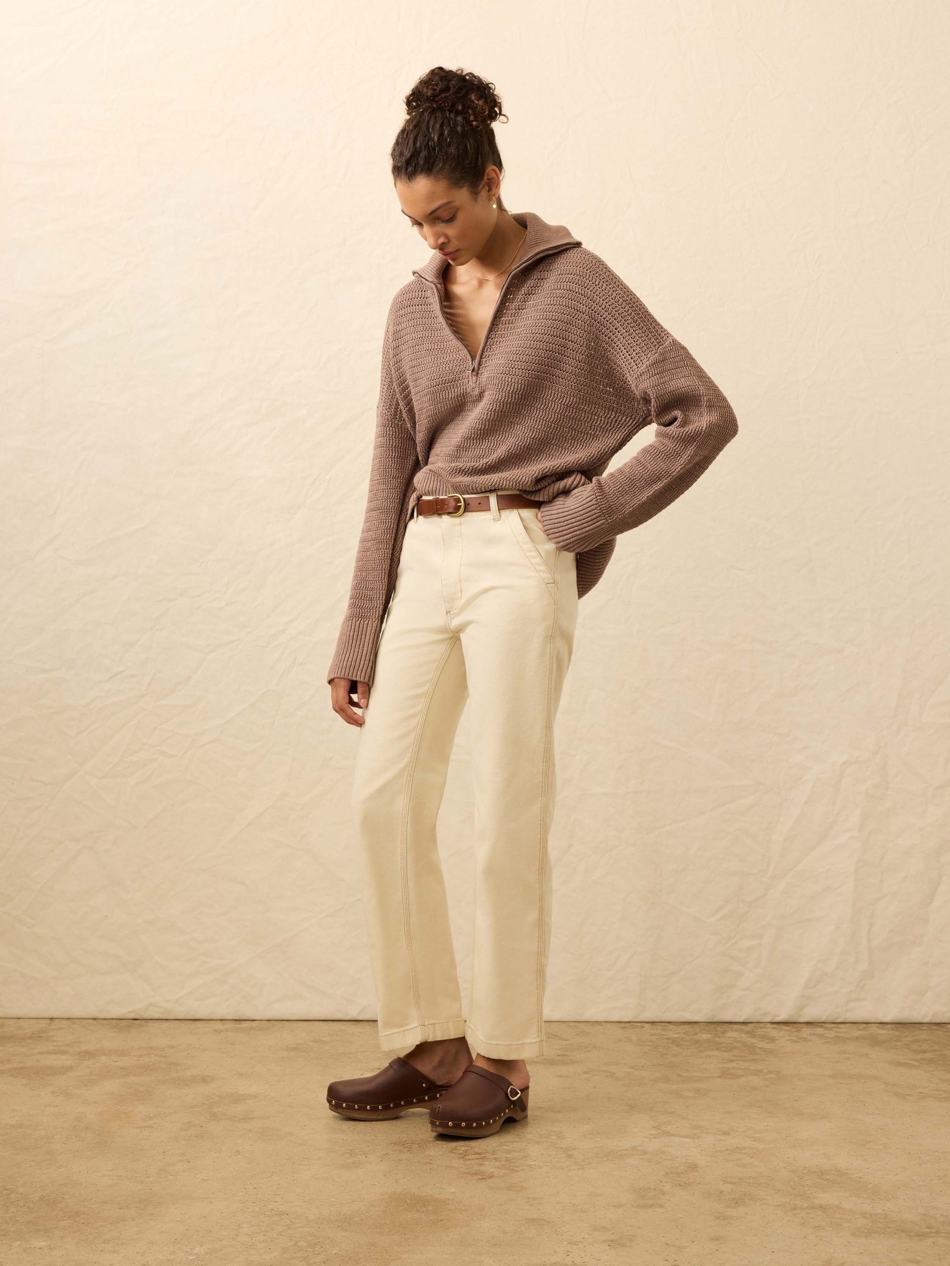 Miramar Linen Quarter Zip - Wood Smoke - Image 5