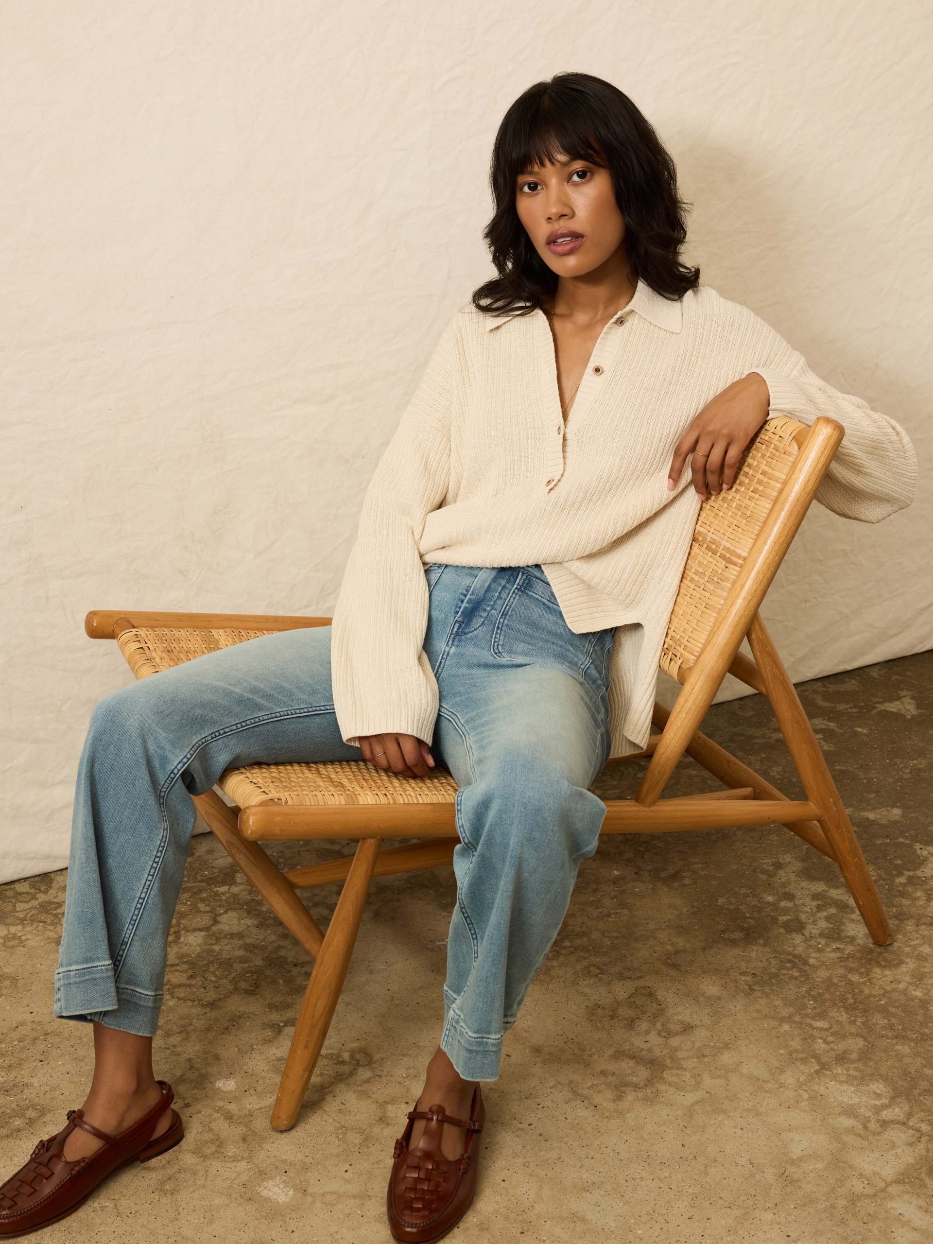 Miramar Linen Relaxed Polo Sweater - Summer Sand - Image 4