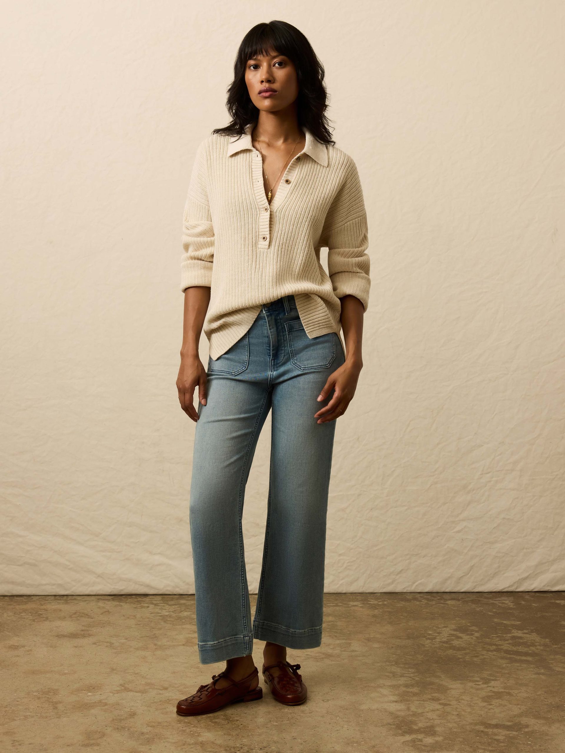 Miramar Linen Relaxed Polo Sweater - Summer Sand - Image 3