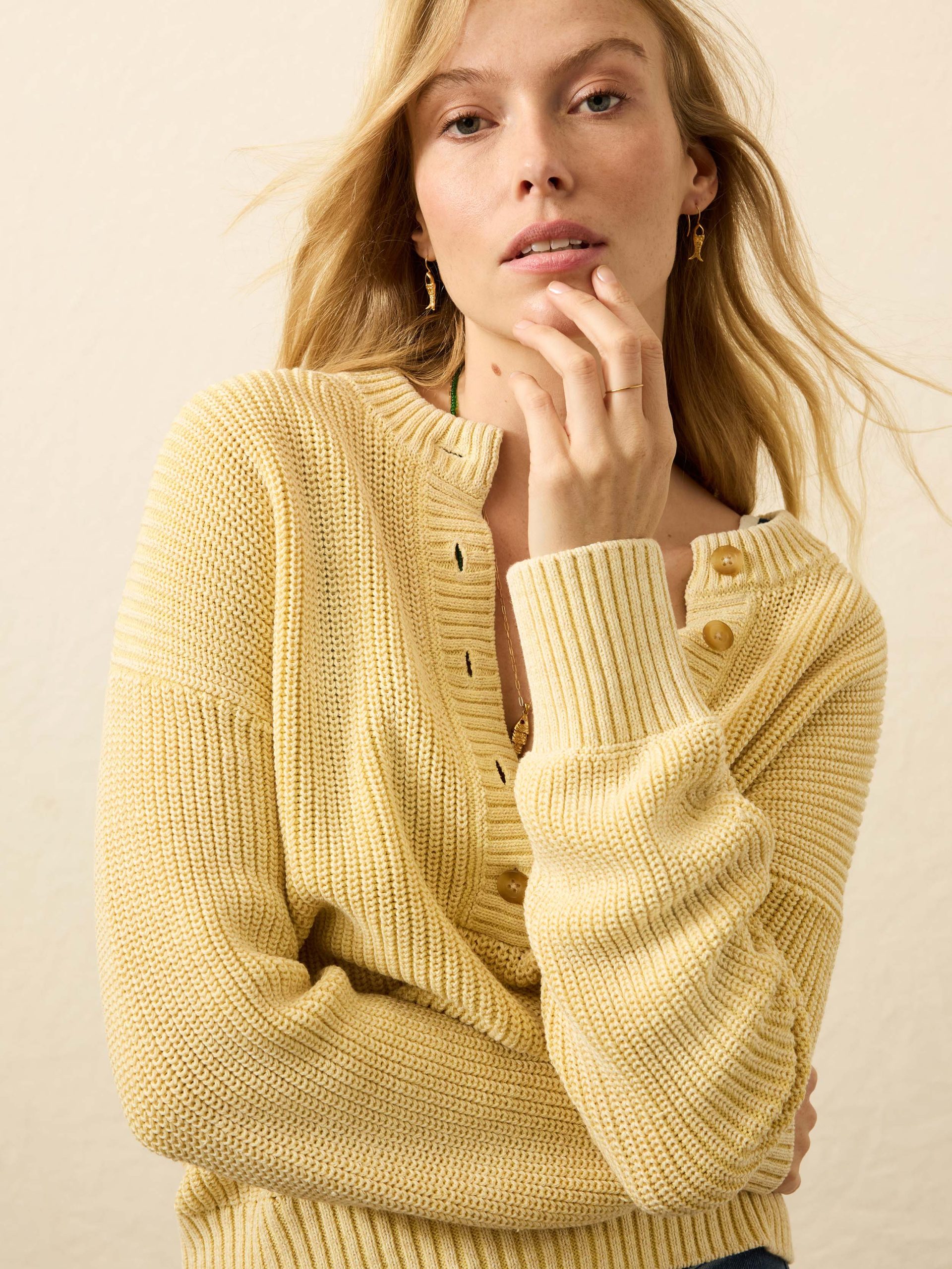 Sunwashed Cotton Fisherman Henley - Lemon Sorbet - Image 3