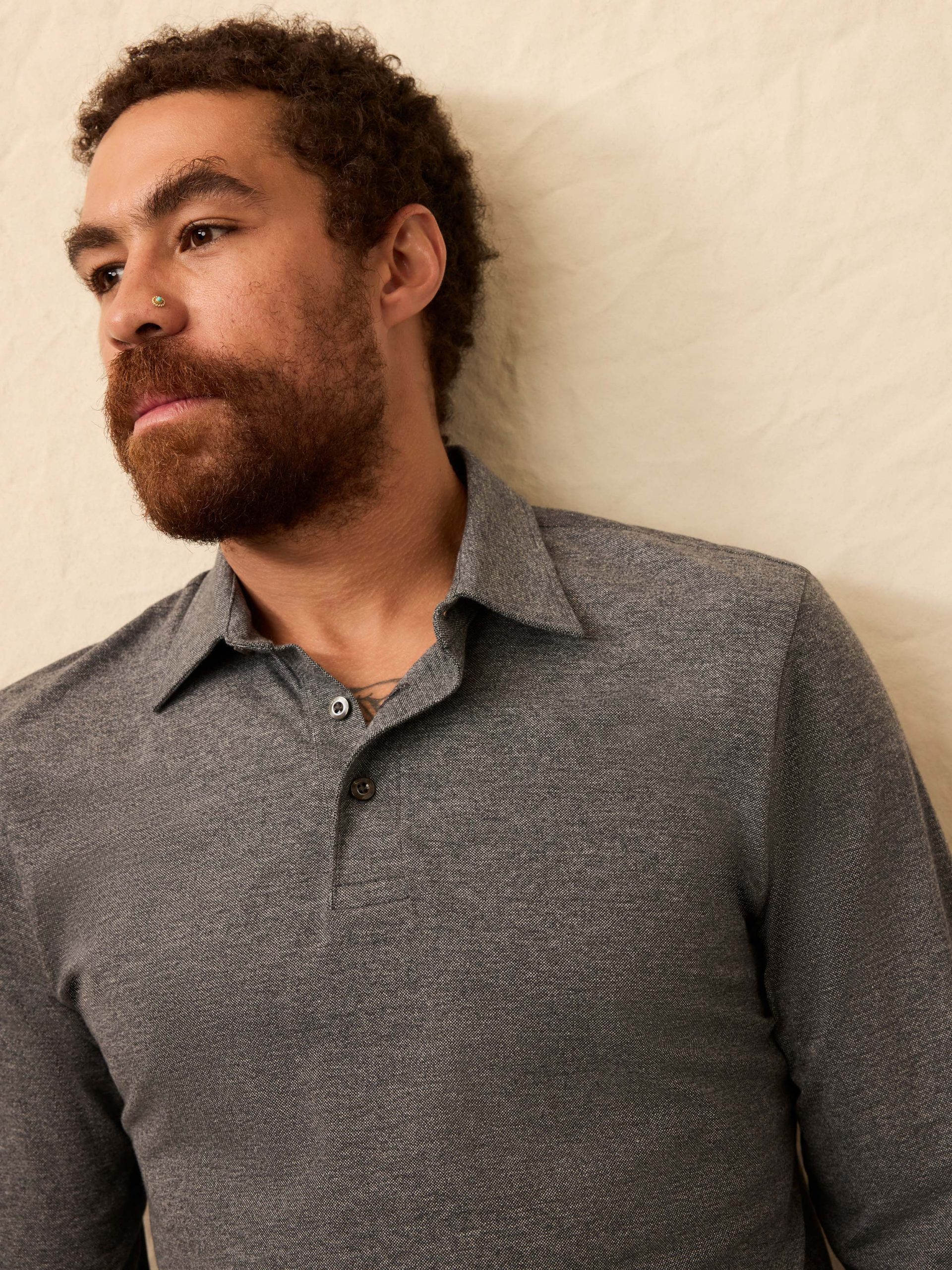 Long-Sleeve Movement? Pique Polo - Dusty Iron Heather - Image 3