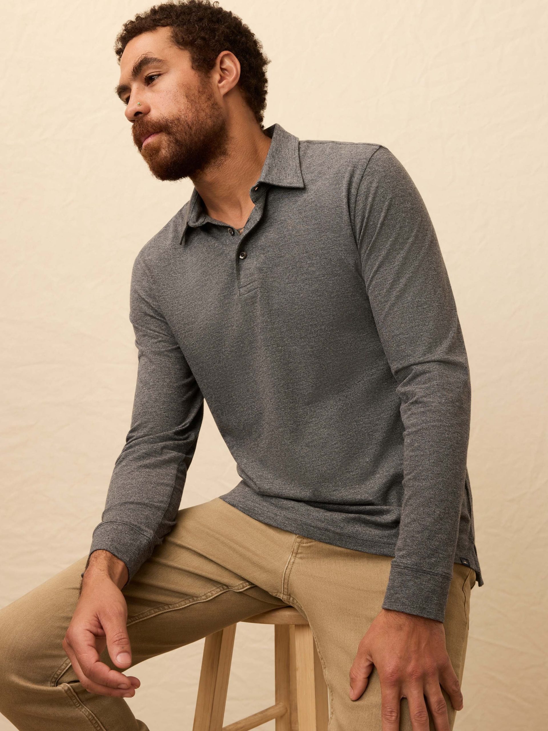 Long-Sleeve Movement? Pique Polo - Dusty Iron Heather - Image 2