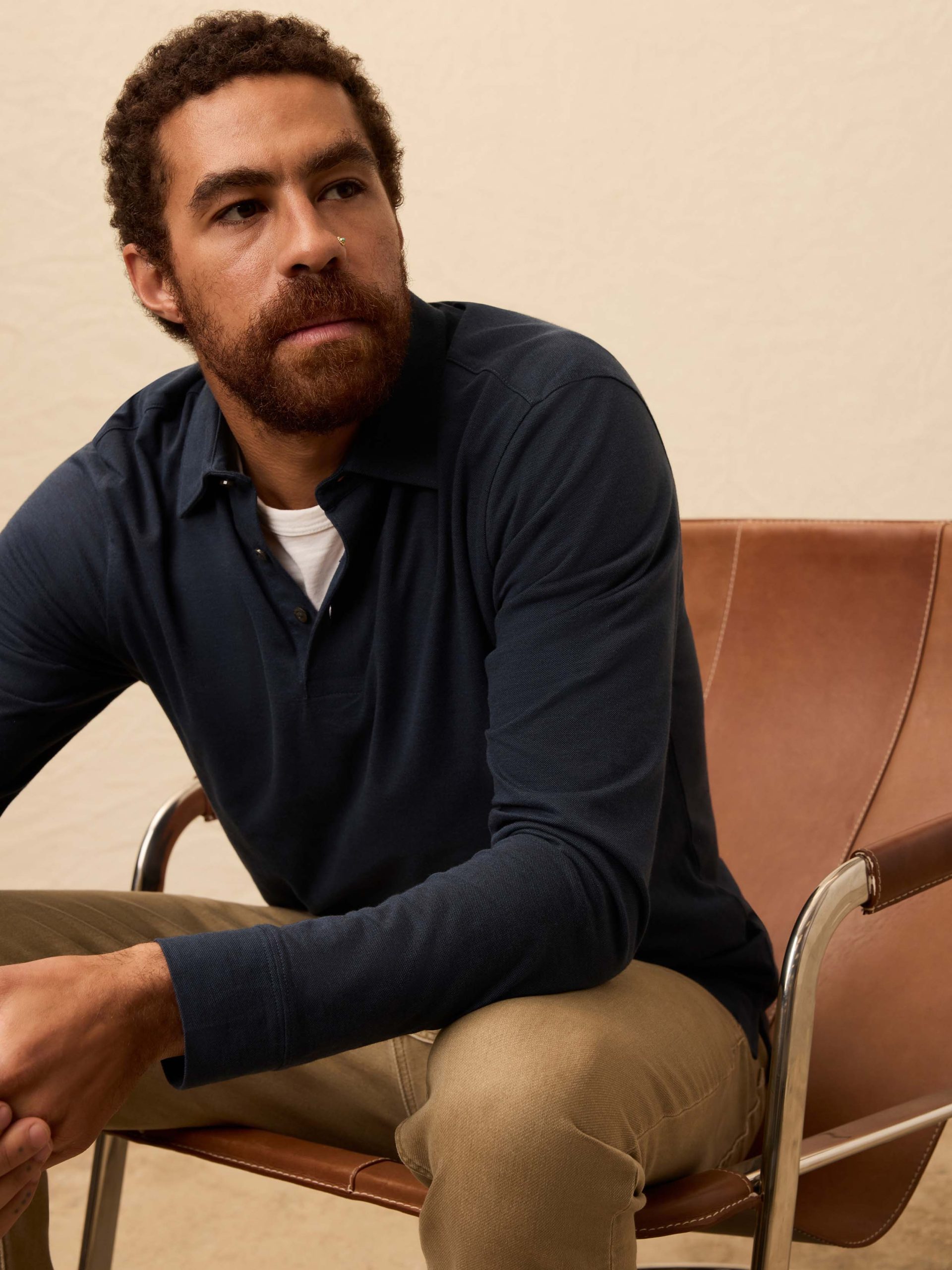 Long-Sleeve Movement? Pique Polo - Harbor Night Heather - Image 2