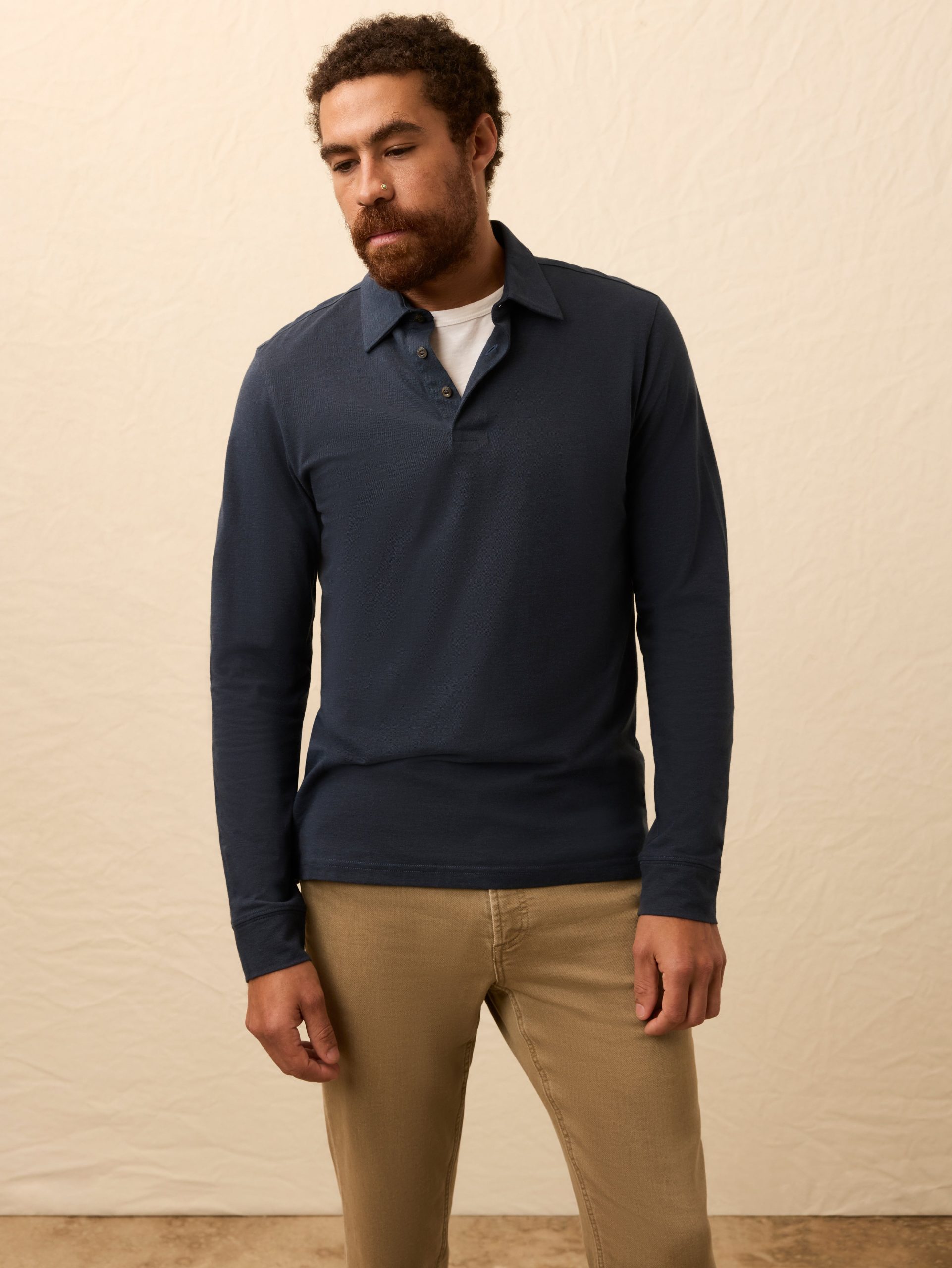 Long-Sleeve Movement? Pique Polo - Harbor Night Heather