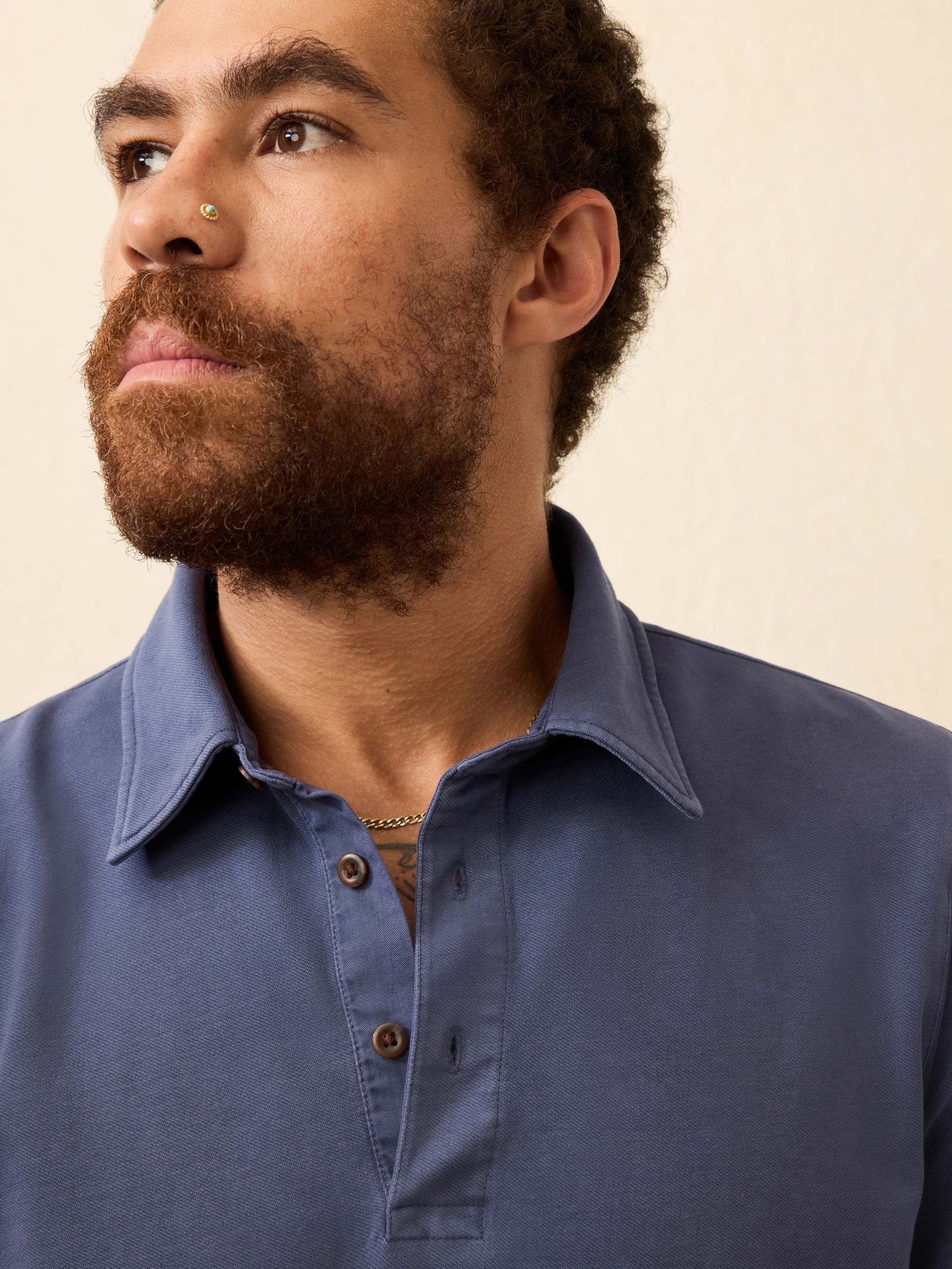 Long-Sleeve Field Knit Polo - Blue Nights - Image 3