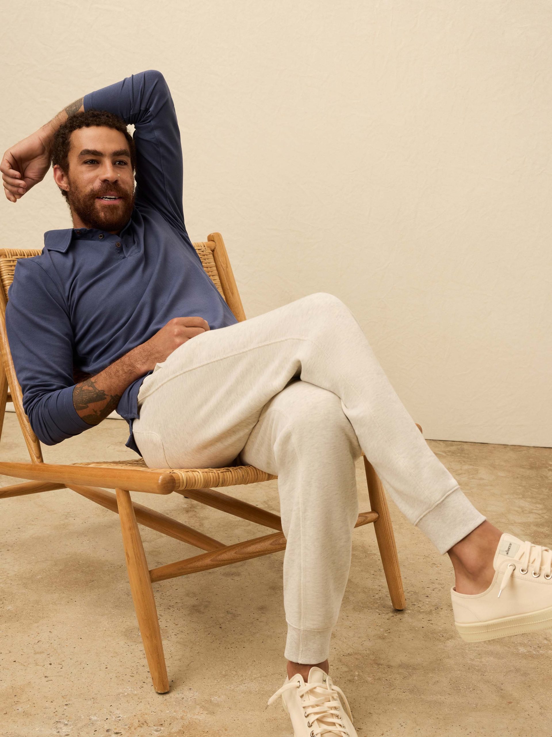 Long-Sleeve Field Knit Polo - Blue Nights - Image 2