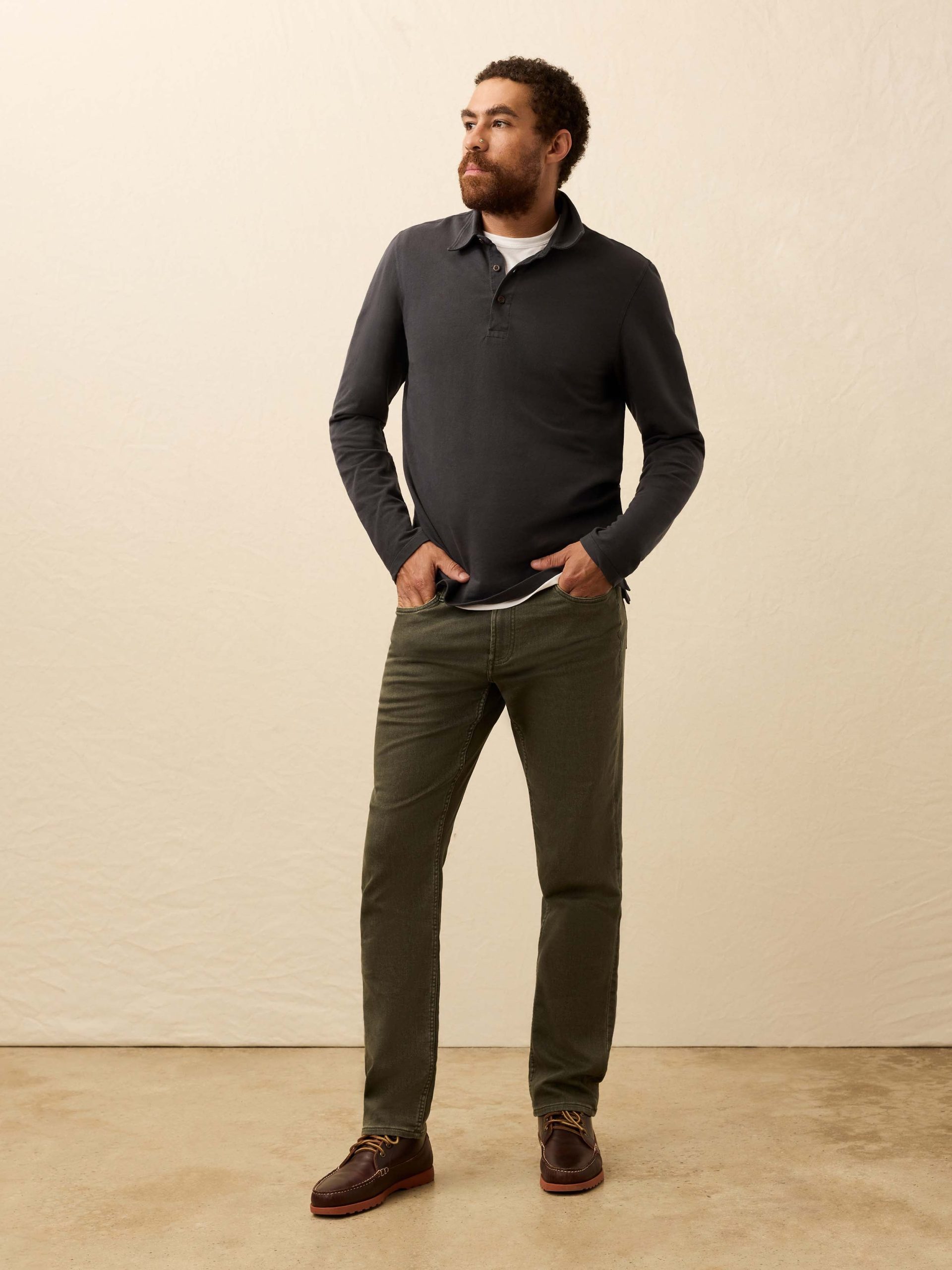 Long-Sleeve Field Knit Polo - Washed Charcoal - Image 2