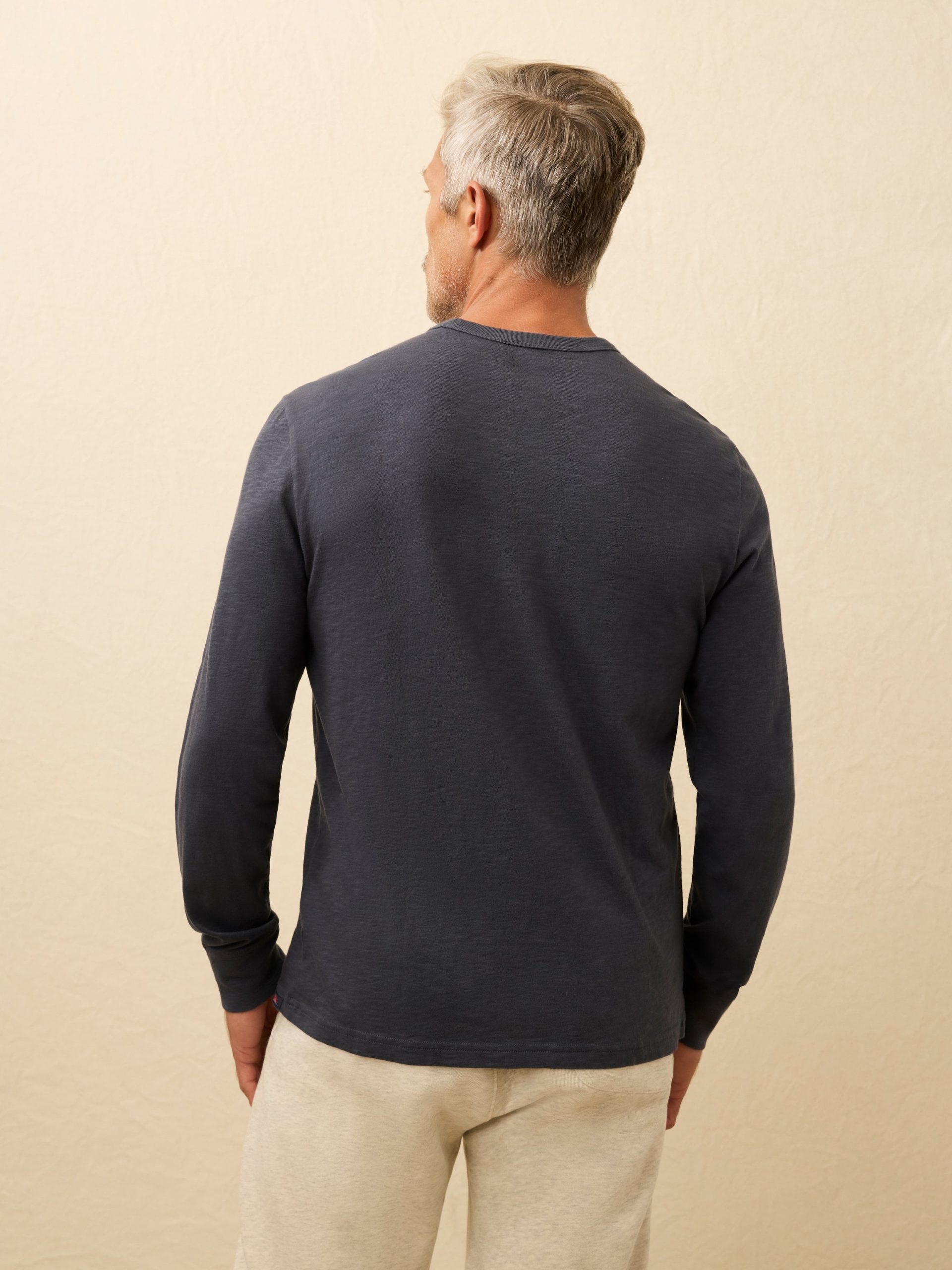 Long-Sleeve Sunwashed Regenerative Cotton Tee - Dune Navy - Image 3