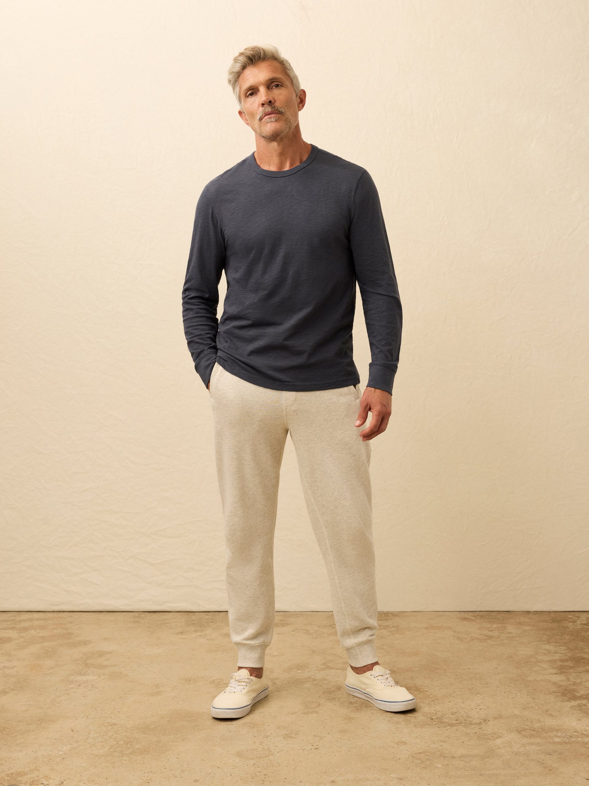 Long-Sleeve Sunwashed Regenerative Cotton Tee - Dune Navy - Image 4