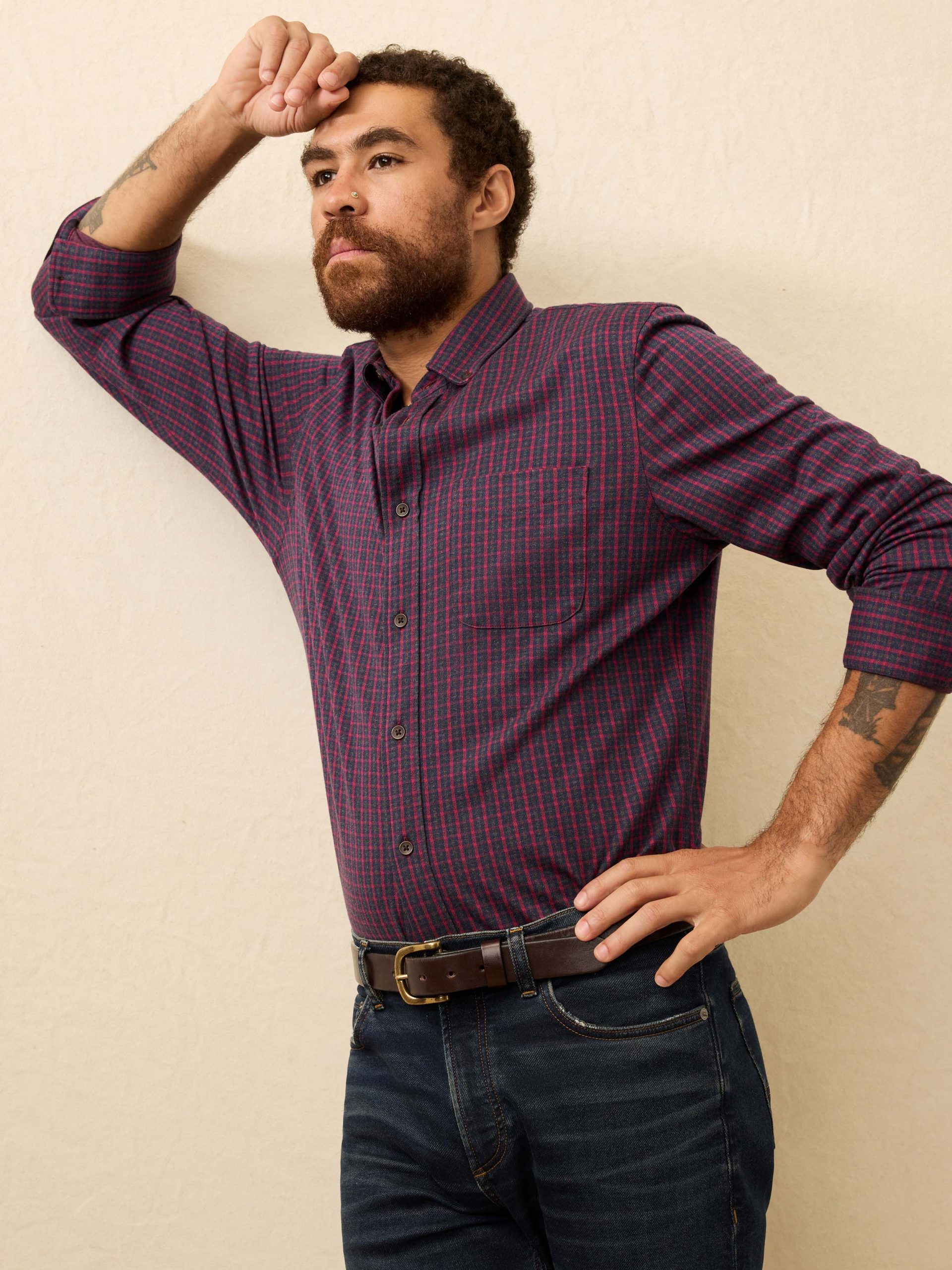 Coastline Knit Shirt - Red Dusk Check - Image 3
