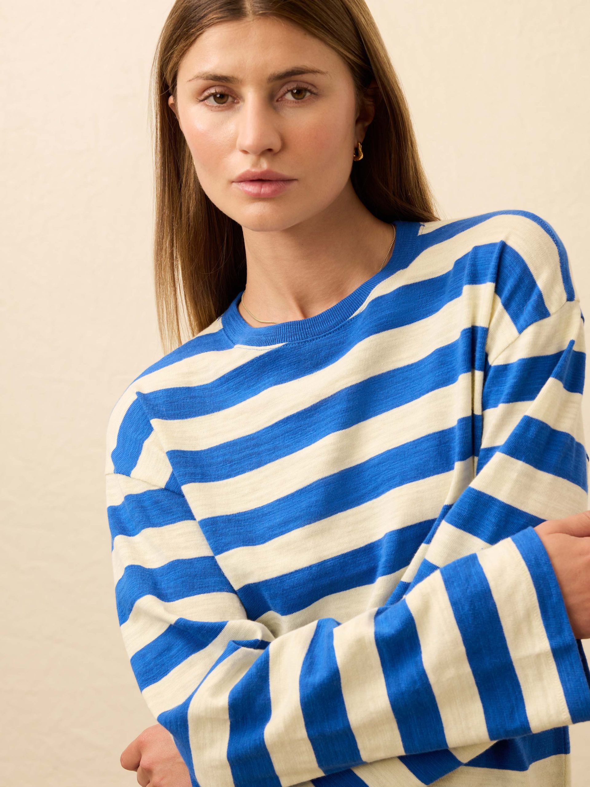 Sunwashed Slub Long-Sleeve Retro Tee - Sea Stripe - Image 2