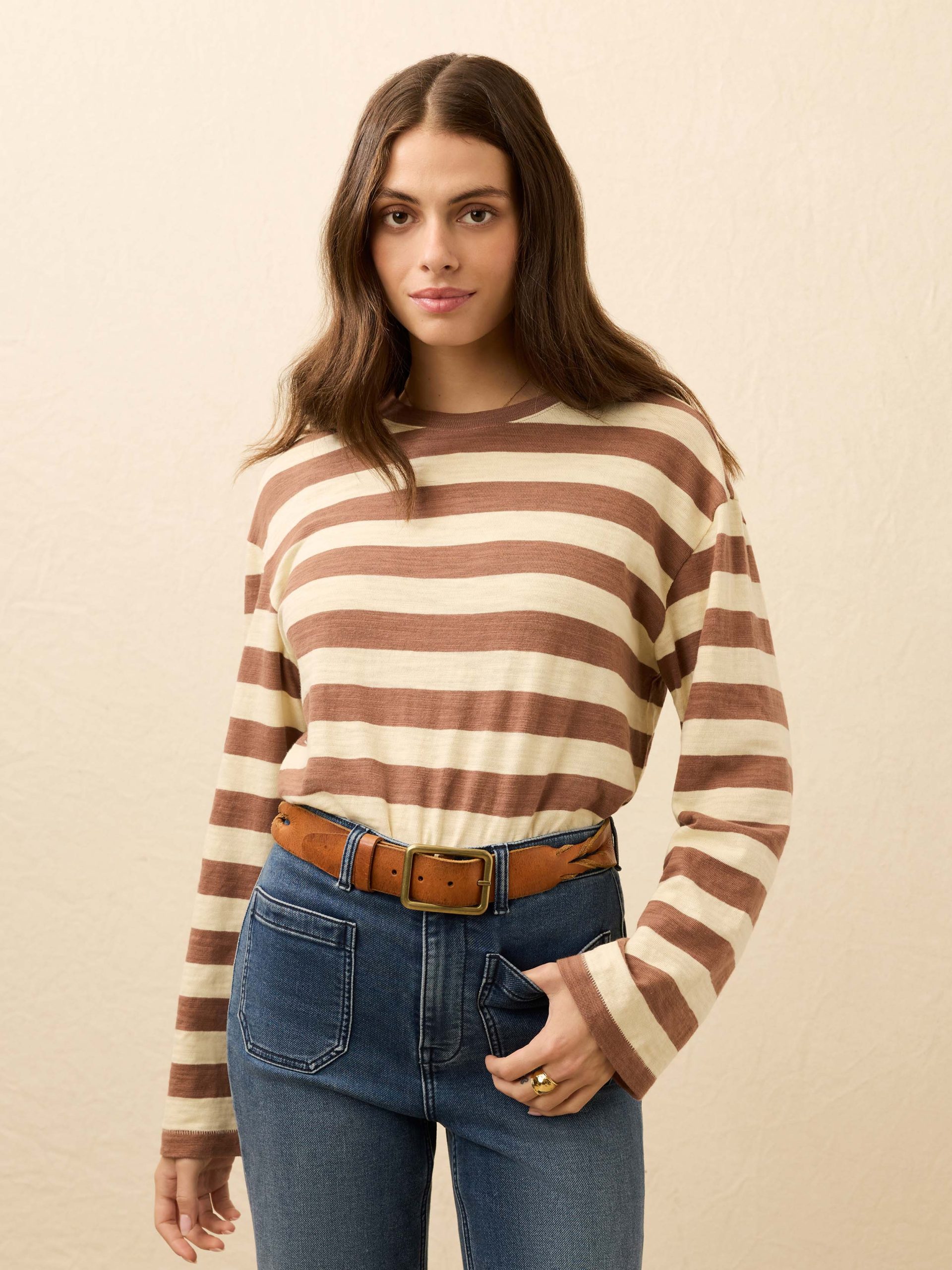 Sunwashed Slub Long-Sleeve Retro Tee - Nutmeg Stripe - Image 2