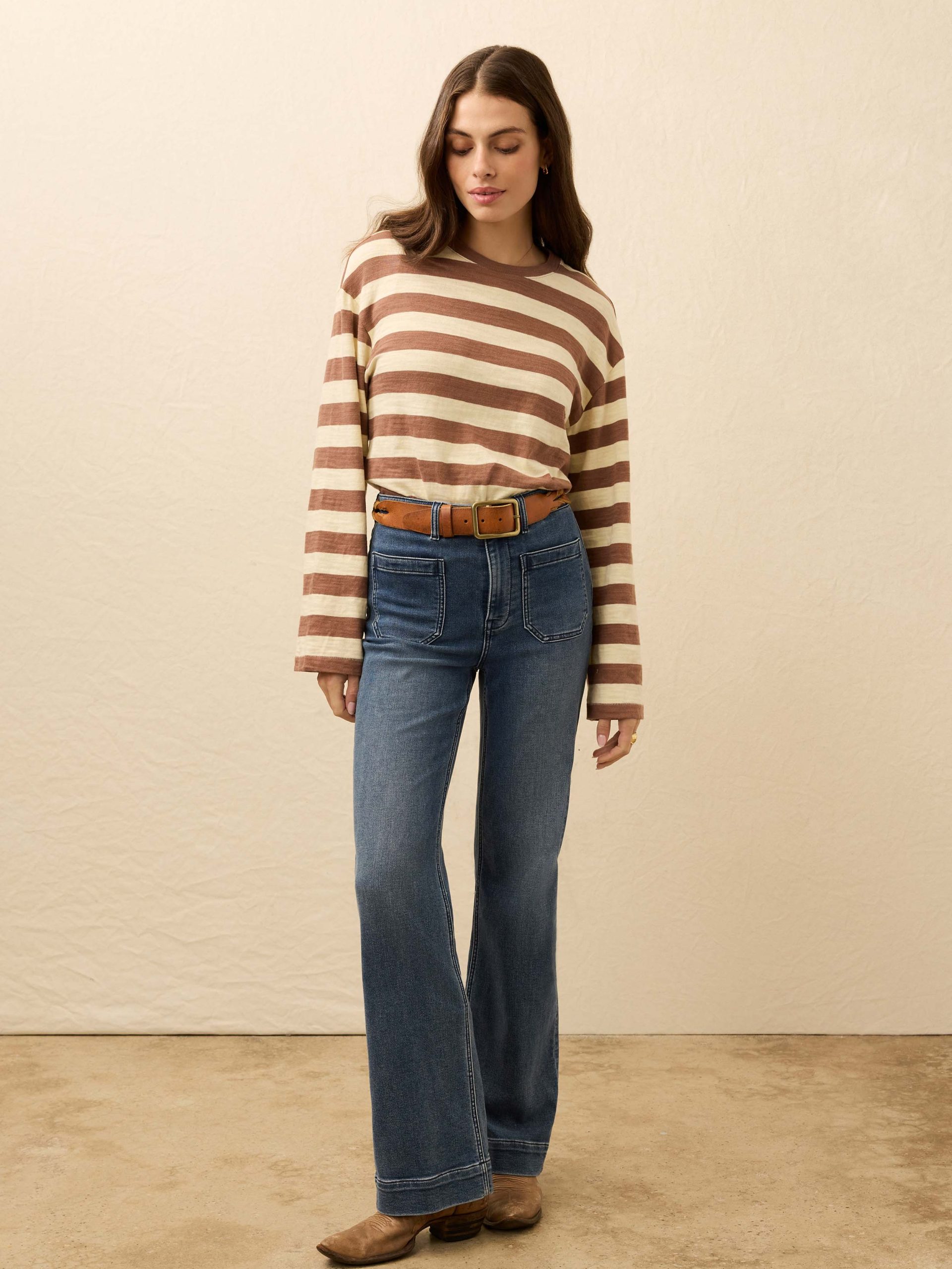 Sunwashed Slub Long-Sleeve Retro Tee - Nutmeg Stripe - Image 4
