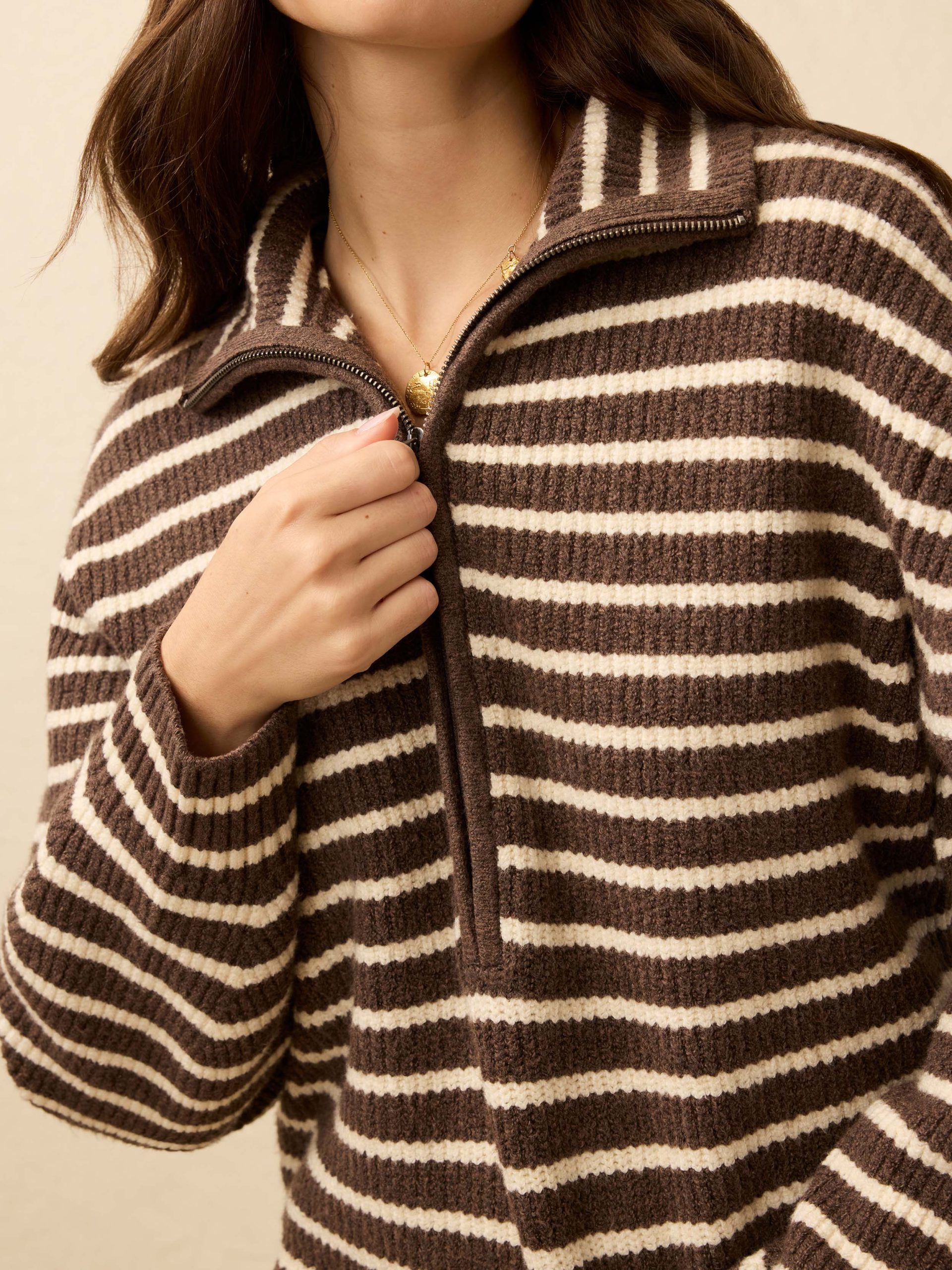 Jackson Quarter Zip - Mocha Stripe - Image 3