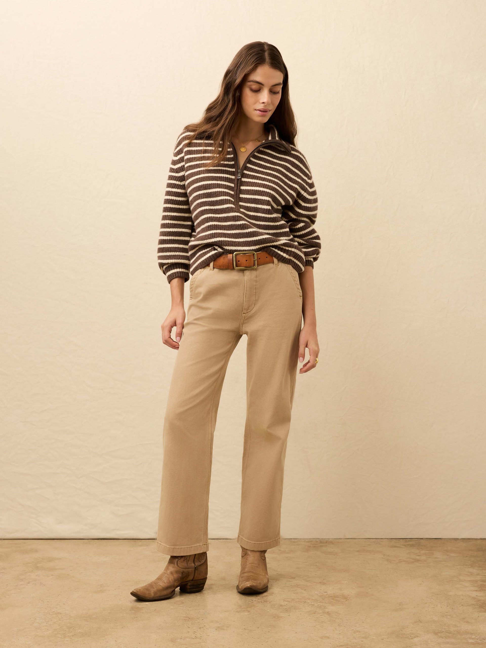 Jackson Quarter Zip - Mocha Stripe - Image 2