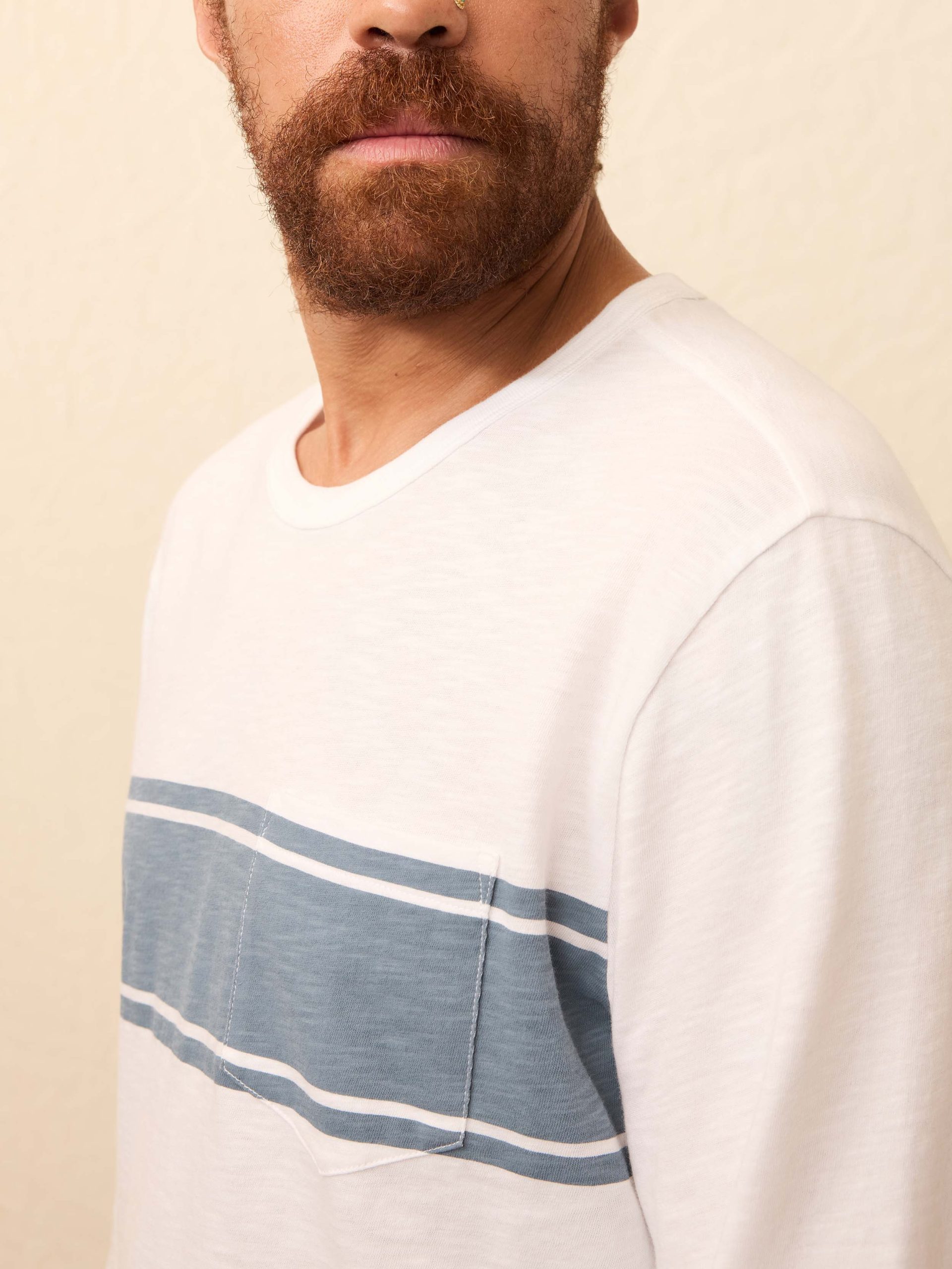 Long-Sleeve Sunwashed Pocket Tee - White Surf Stripe - Image 2
