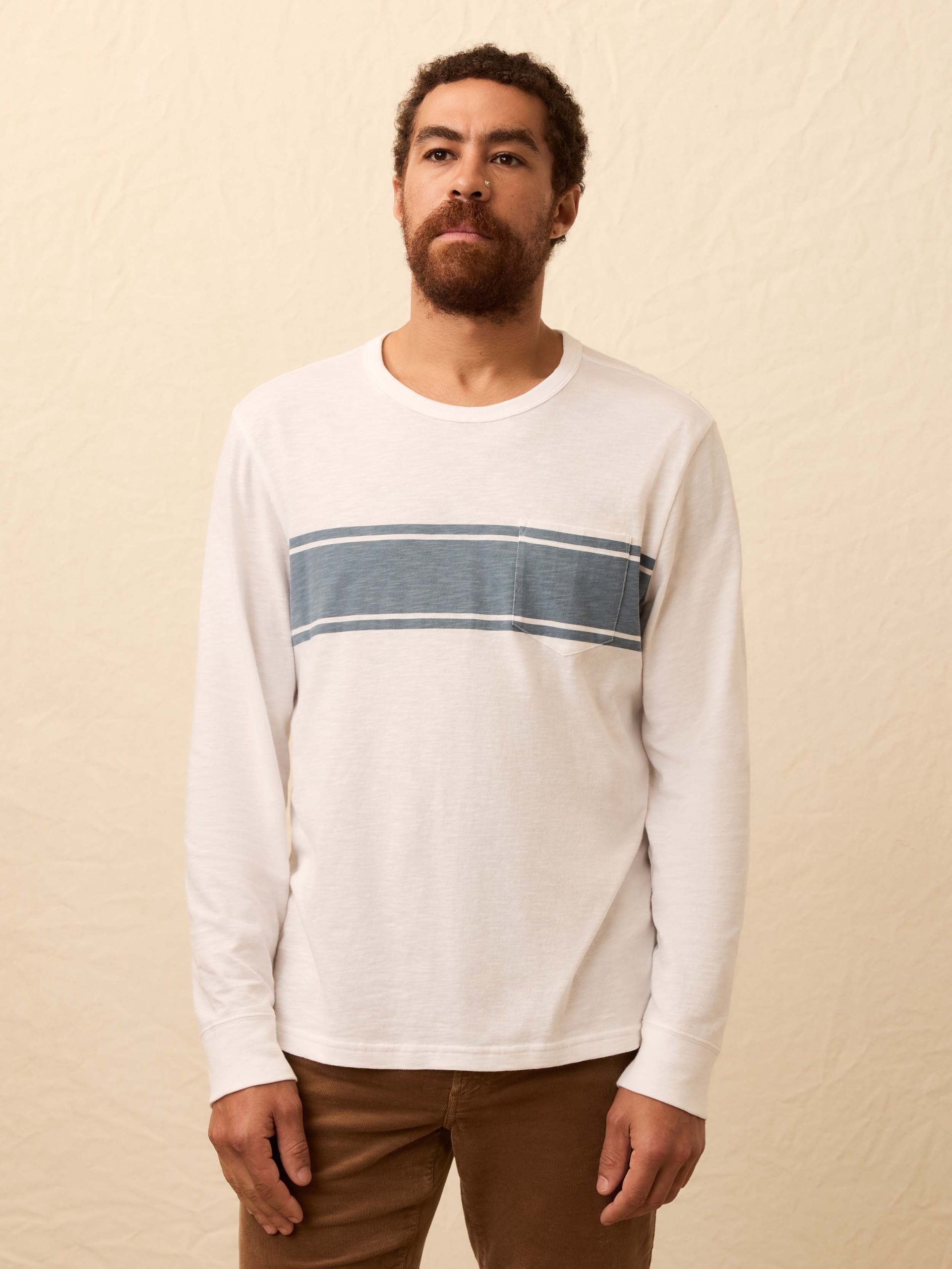 Long-Sleeve Sunwashed Pocket Tee - White Surf Stripe - Image 3