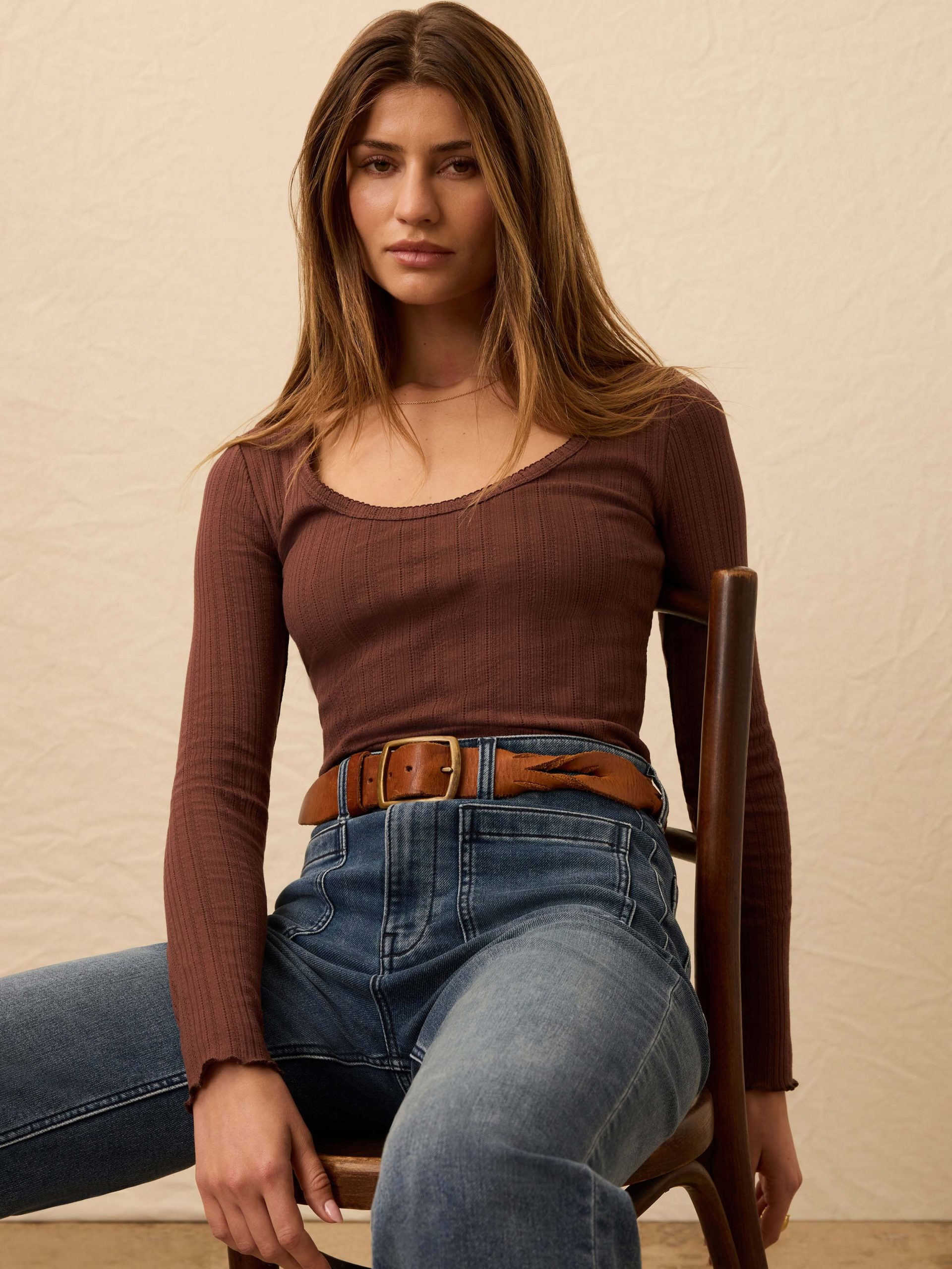 Paradise Pointelle Scoop Neck - Chocolate Brown - Image 5