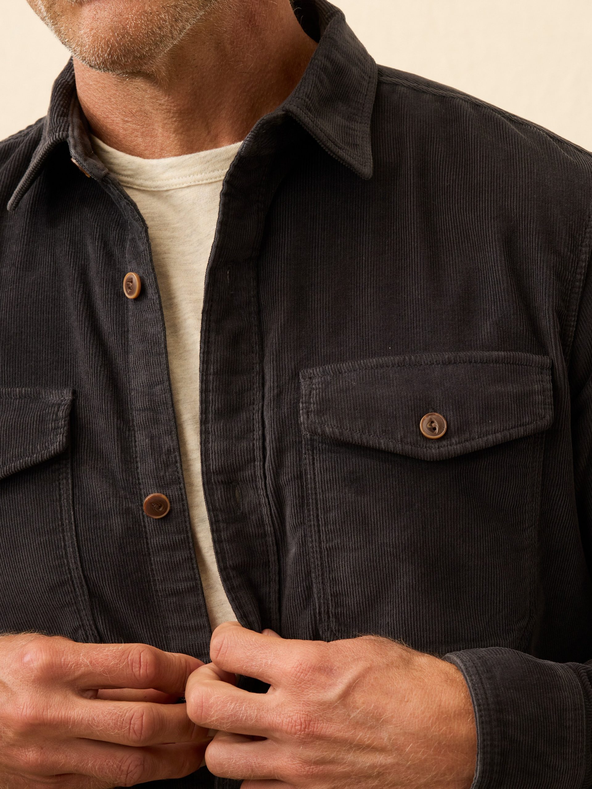 Stretch Terry Corduroy Workshirt - Washed Charcoal - Image 2