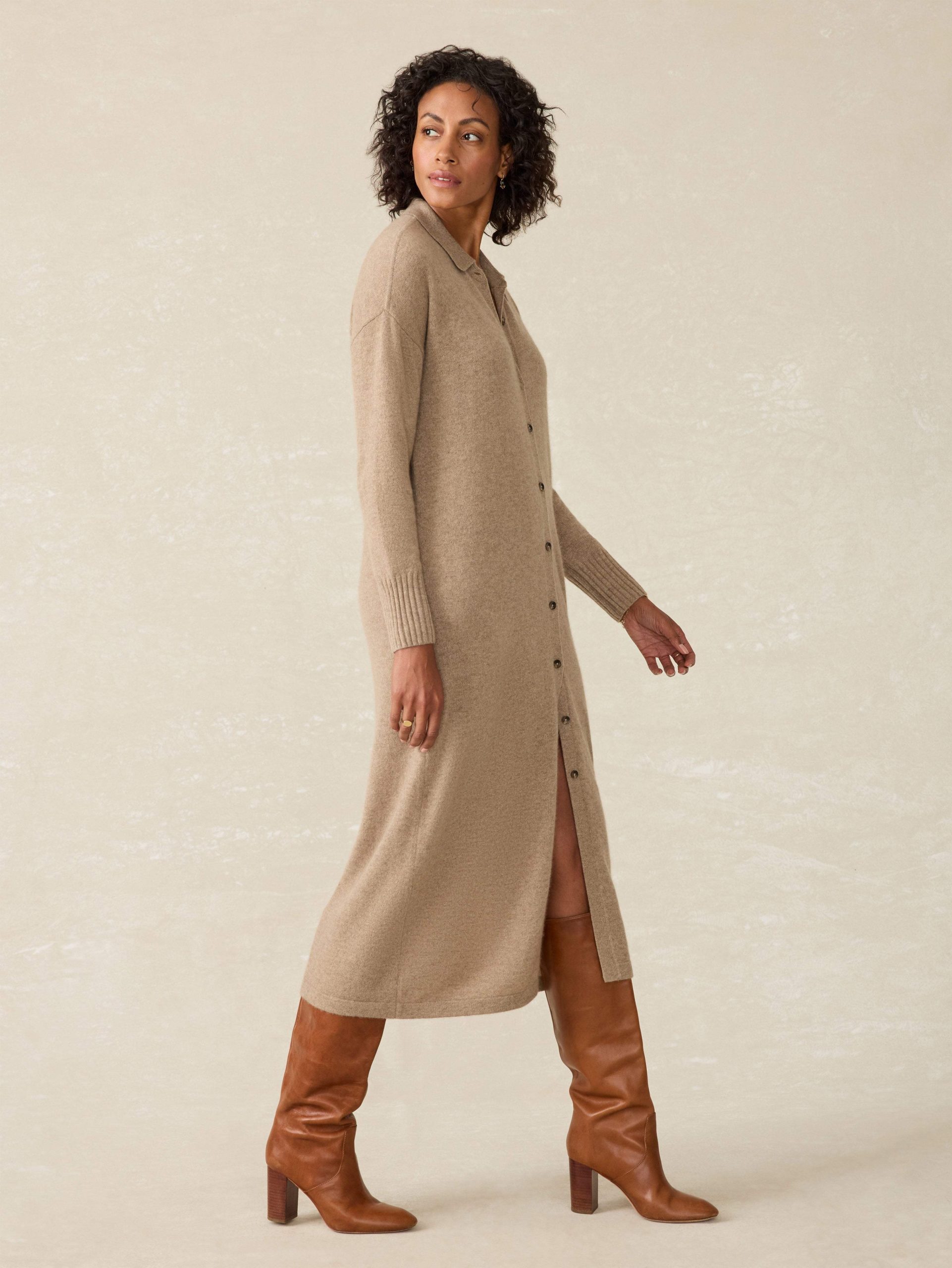Tropical Cashmere Maxi Shirtdress - Driftwood - Image 5