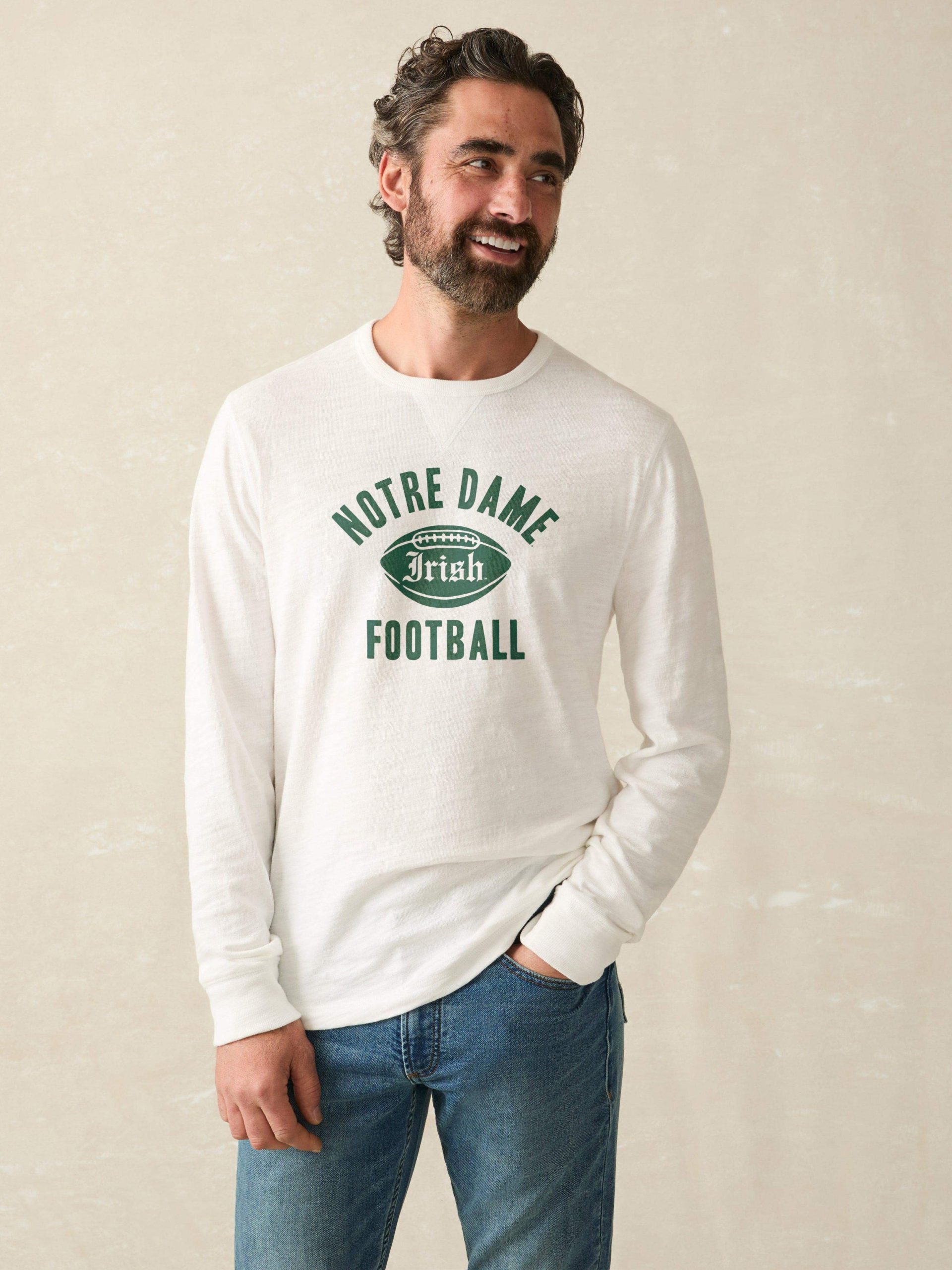 Notre Dame Sunwashed Slub Crew - White