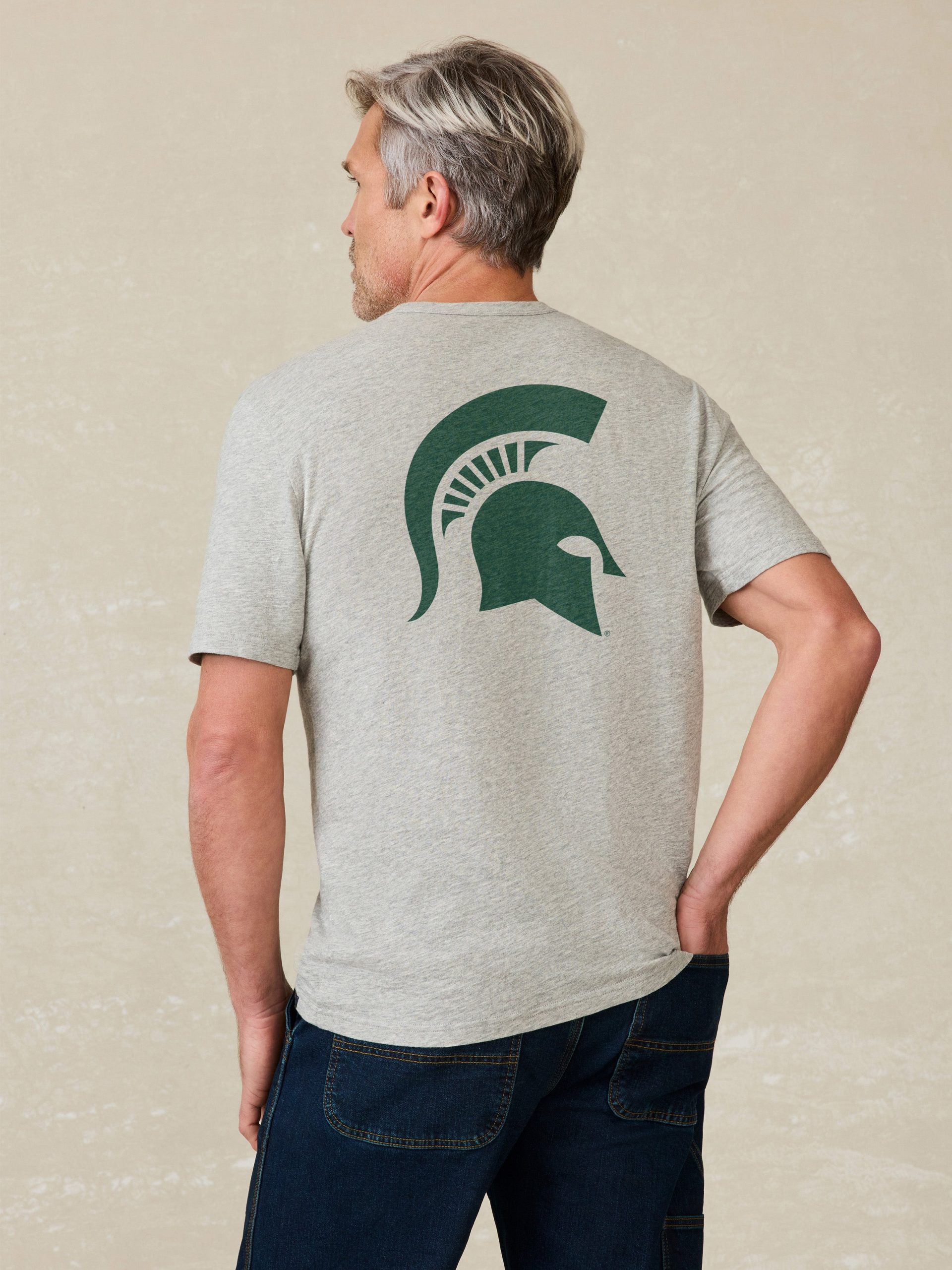 Michigan State Sunwashed Pocket Tee - Granite Heather - Image 2