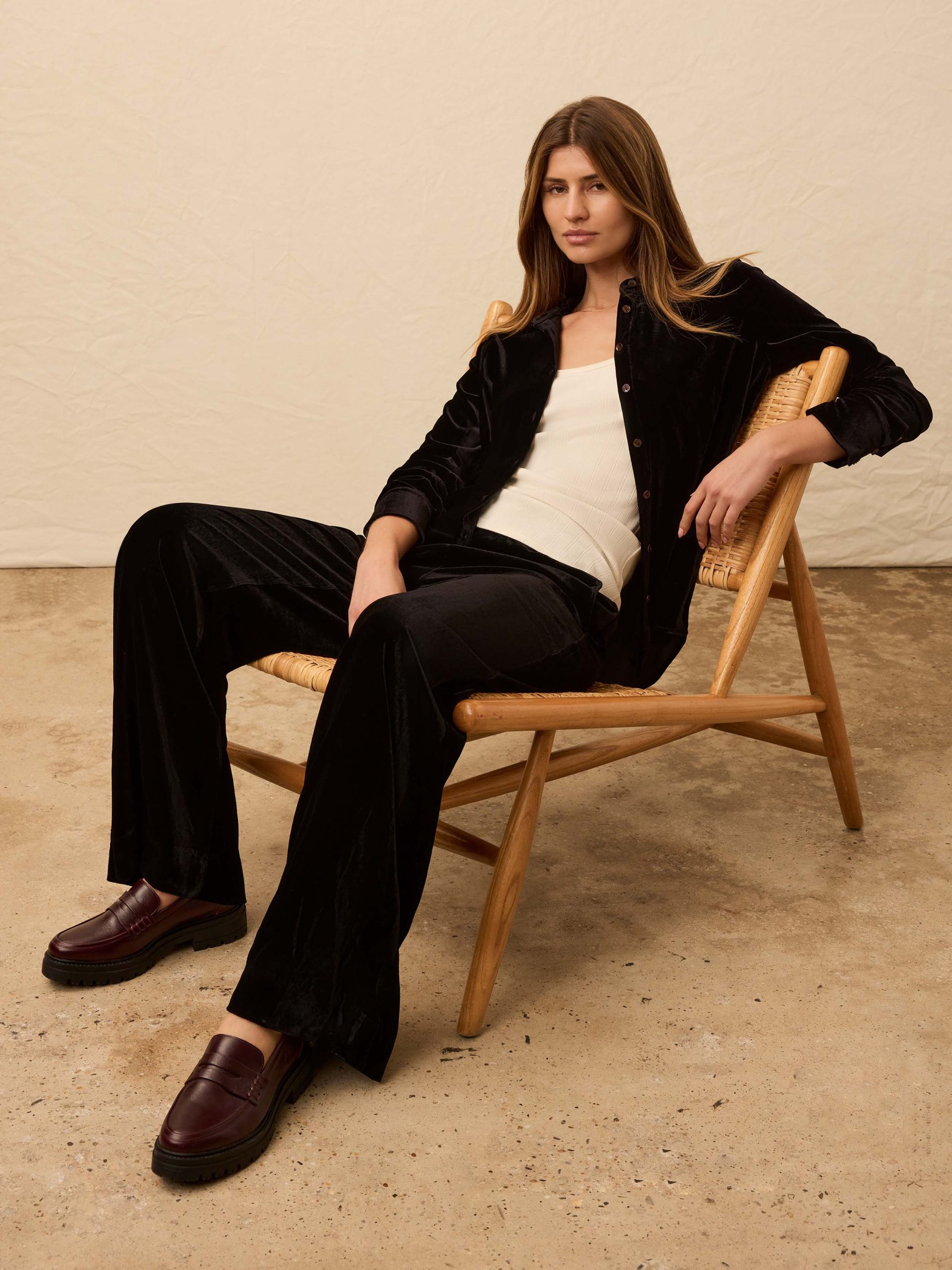 Stretch Silk Velvet Genevieve Pant - Black - Image 3